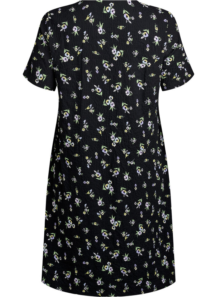 Robe &agrave; manches courtes avec col en V, Noir, Packshot image number 1