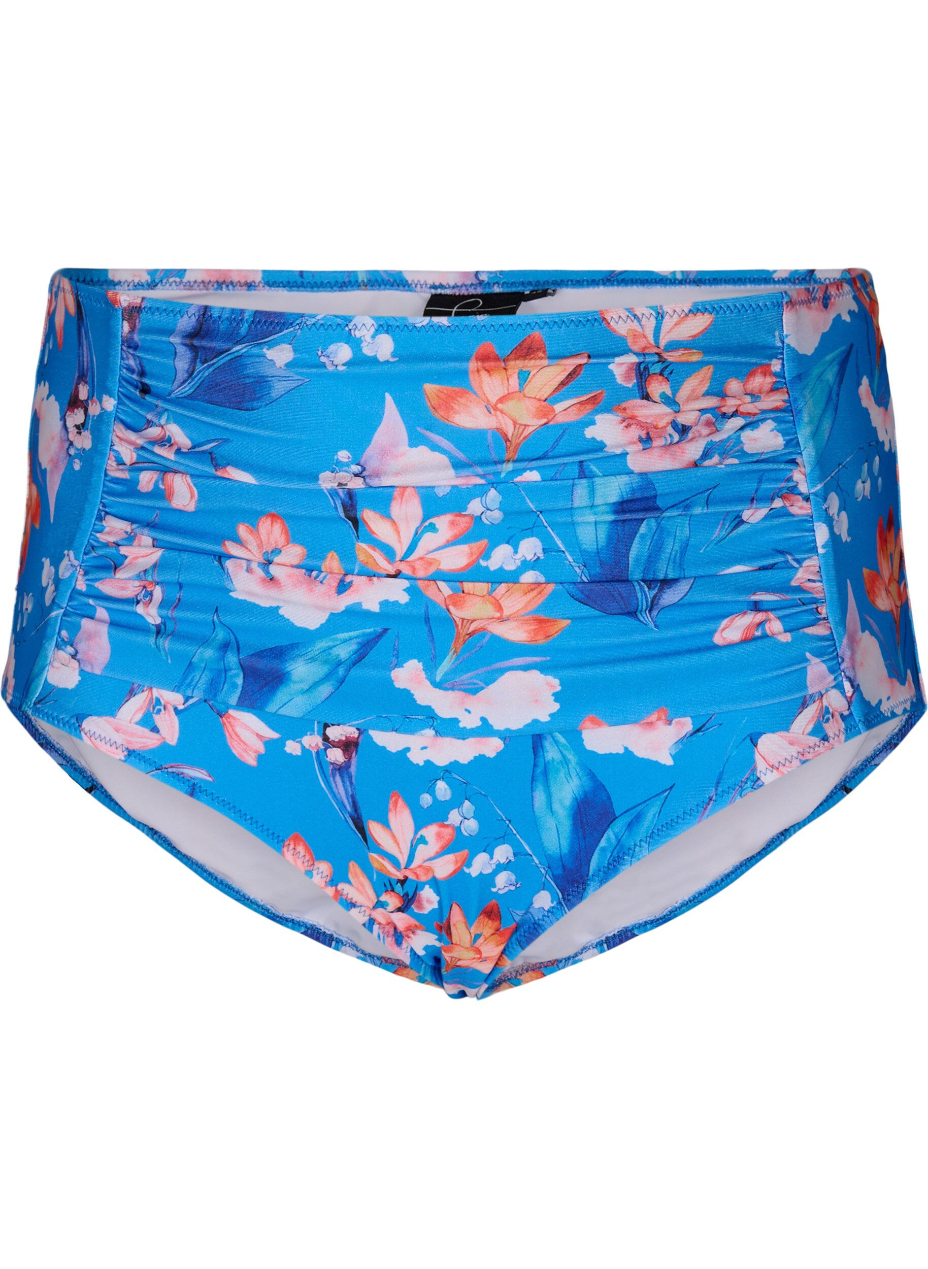 Zizzi Bas de bikini taille extra haute avec imprim&eacute;, Bleu, Packshot image number 0