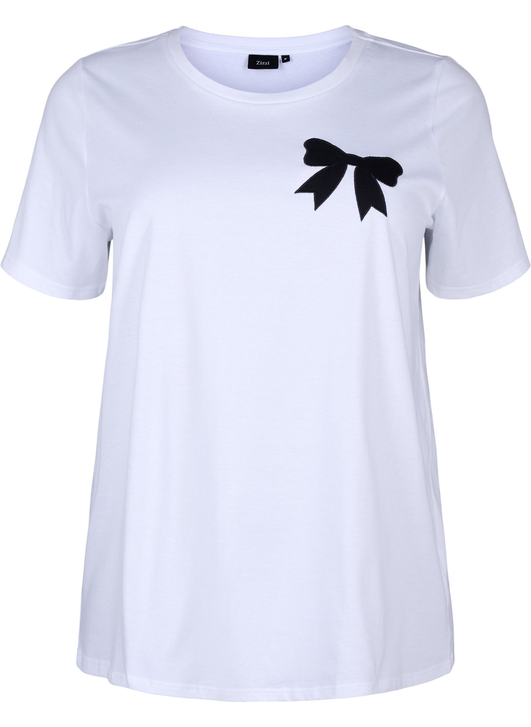 Zizzi T-shirt en coton avec n&oelig;ud papillon, Bright Wh. W. Black , Packshot image number 0