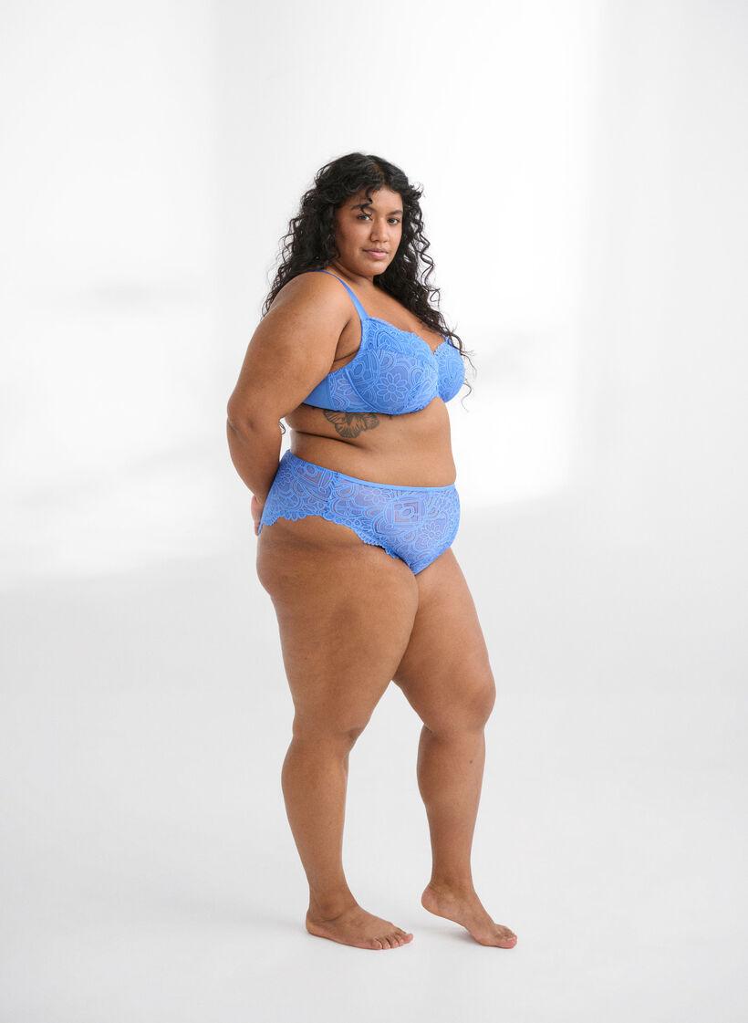 Culotte brésilienne en dentelle avec taille régulière, Bleu, Image image number 0