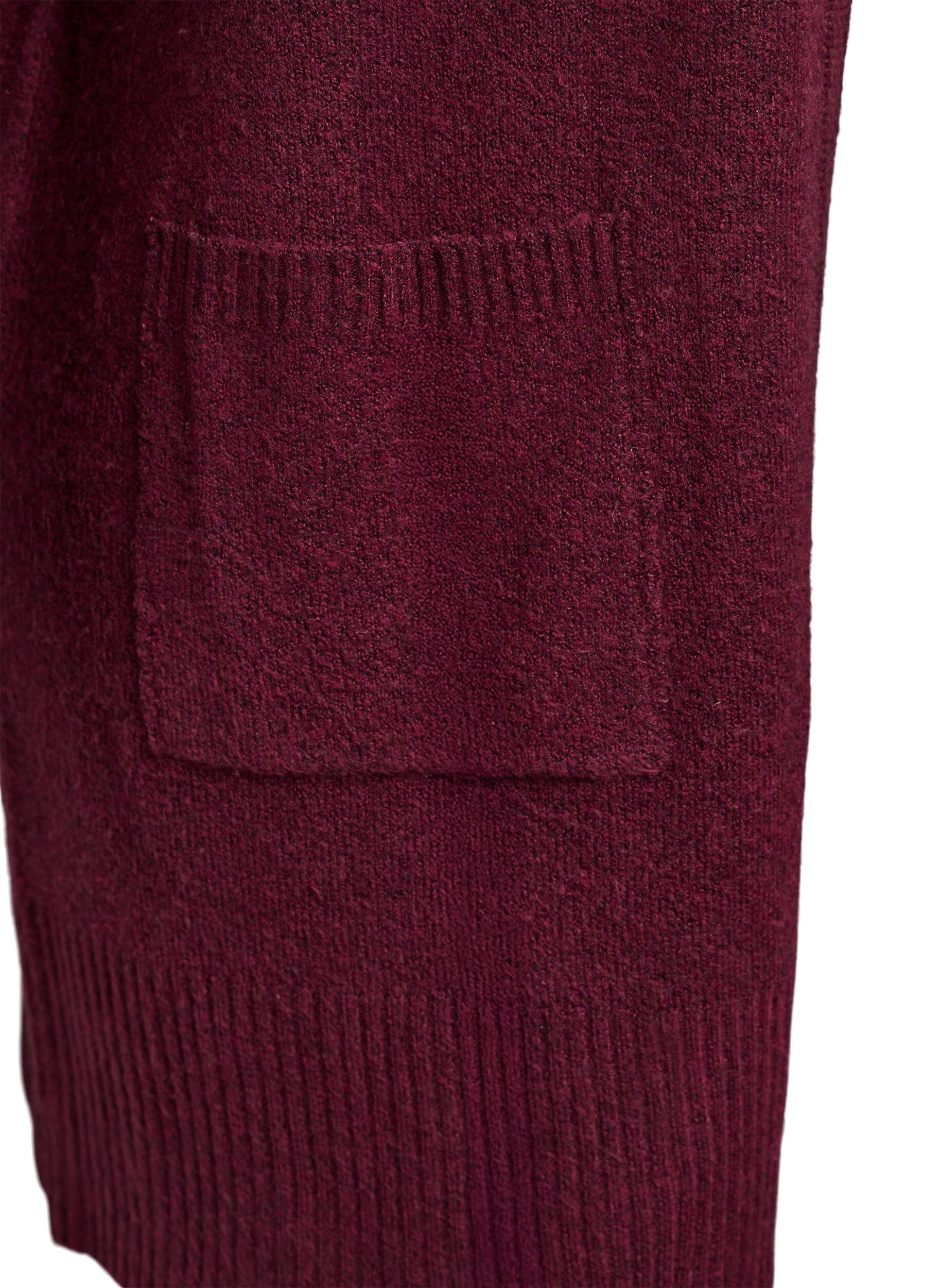 ZizziCardigan en tricot c&ocirc;tel&eacute; avec poches, Bordeaux fonc&eacute;, Packshot image number 2