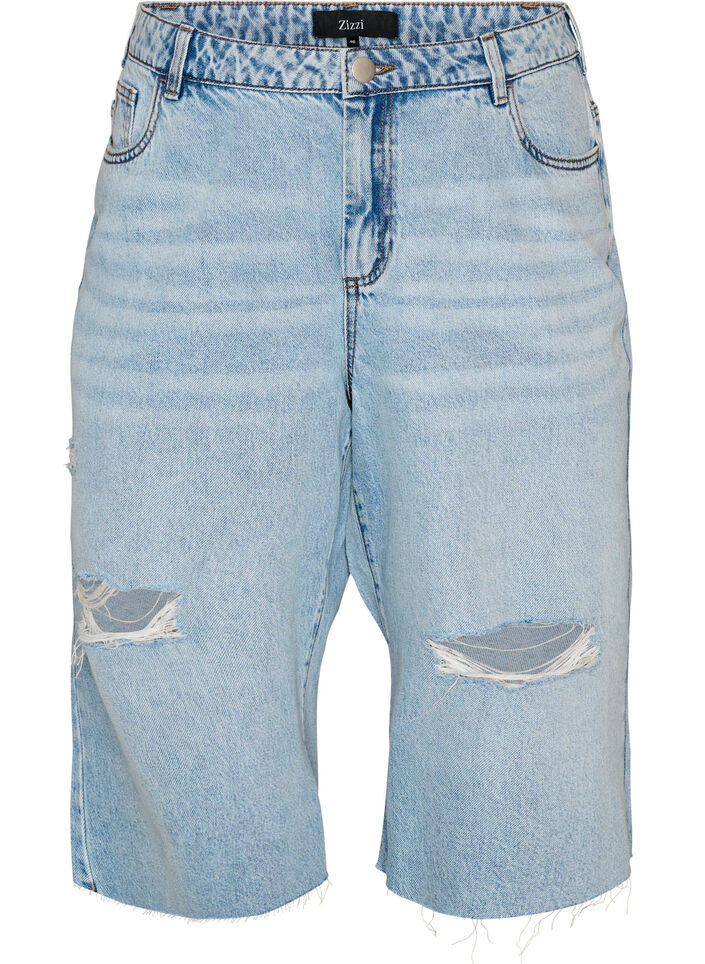 Jean cropped &agrave; effet us&eacute; et bords bruts, Bleu Clair, Packshot