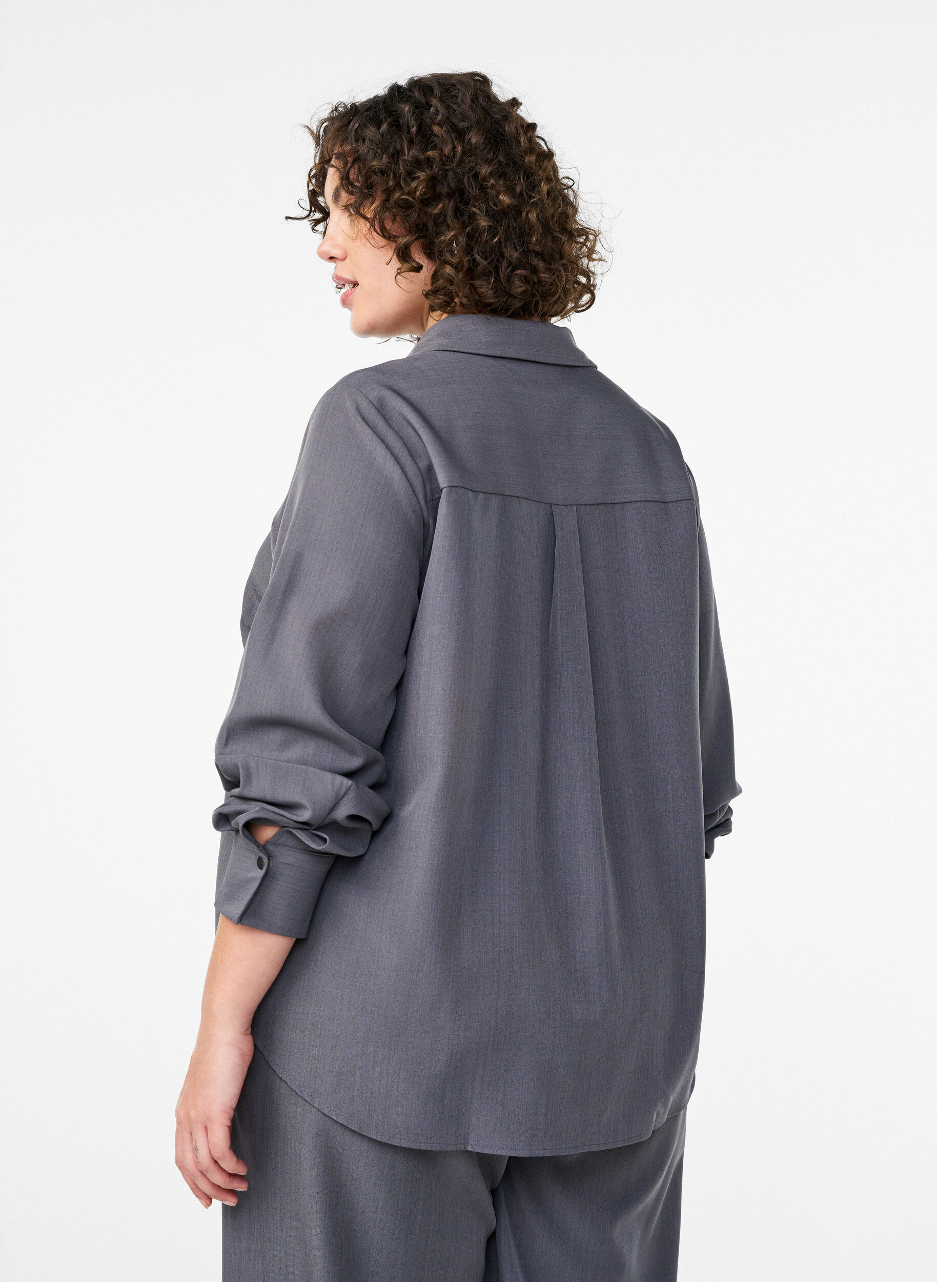 Zizzi Chemise avec col et boutons-pression, Gris, Model image number 2