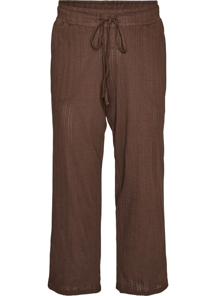 Bas de pyjama en coton biologique avec broderie ajour&eacute;e, Marron, Packshot image number 0