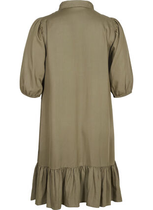 Robe avec bordure à volants et manches 3/4, Dusty Olive, Packshot image number 1