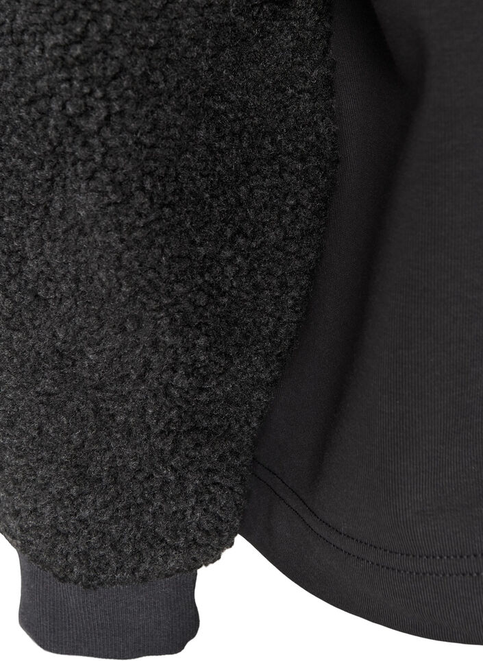 Sweatshirt avec manches en mati&egrave;re teddy et col montant, Gris anthracite, Packshot image number 3