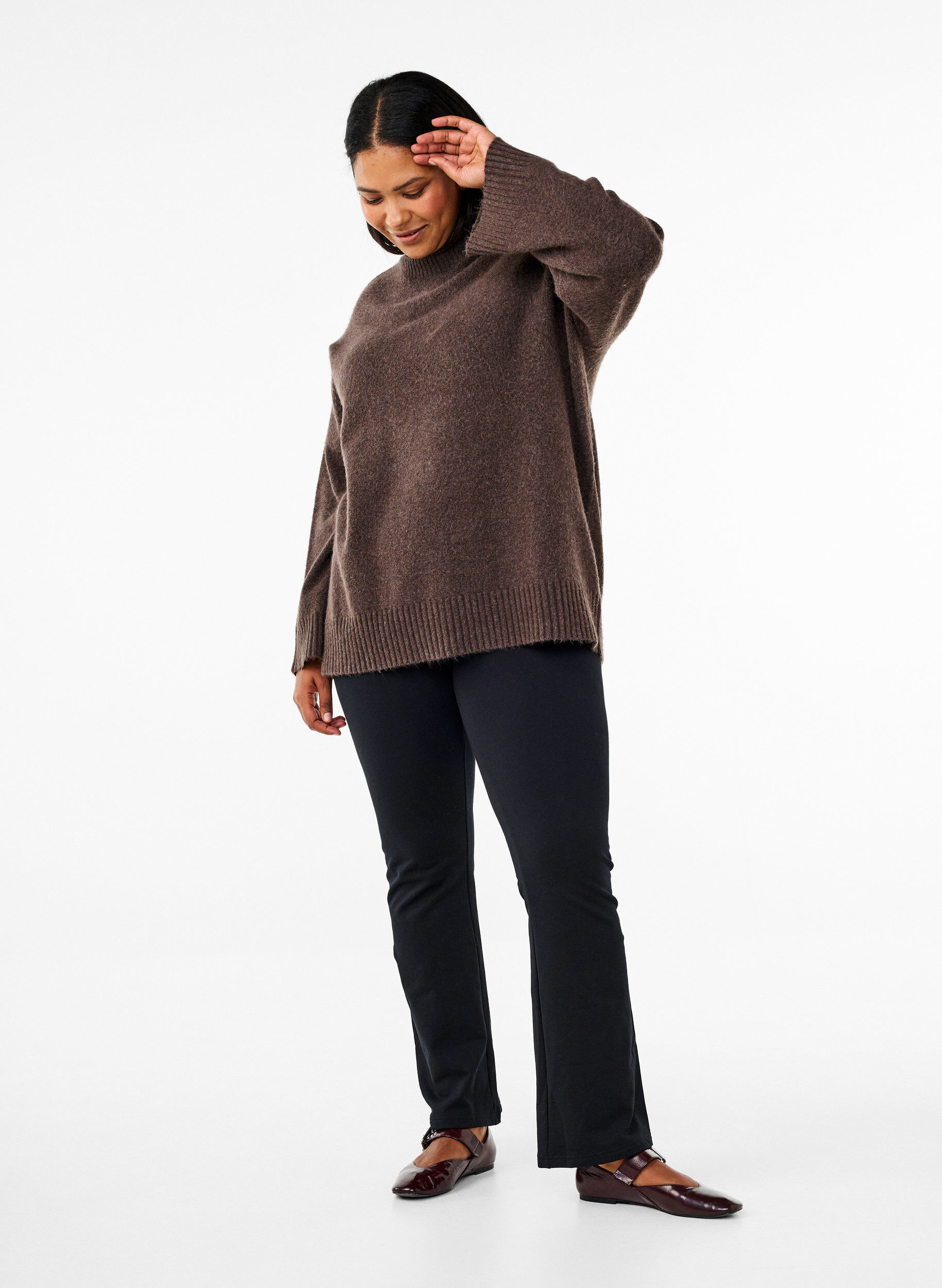 Pantalon &eacute;vas&eacute; en jersey, Noir, Model