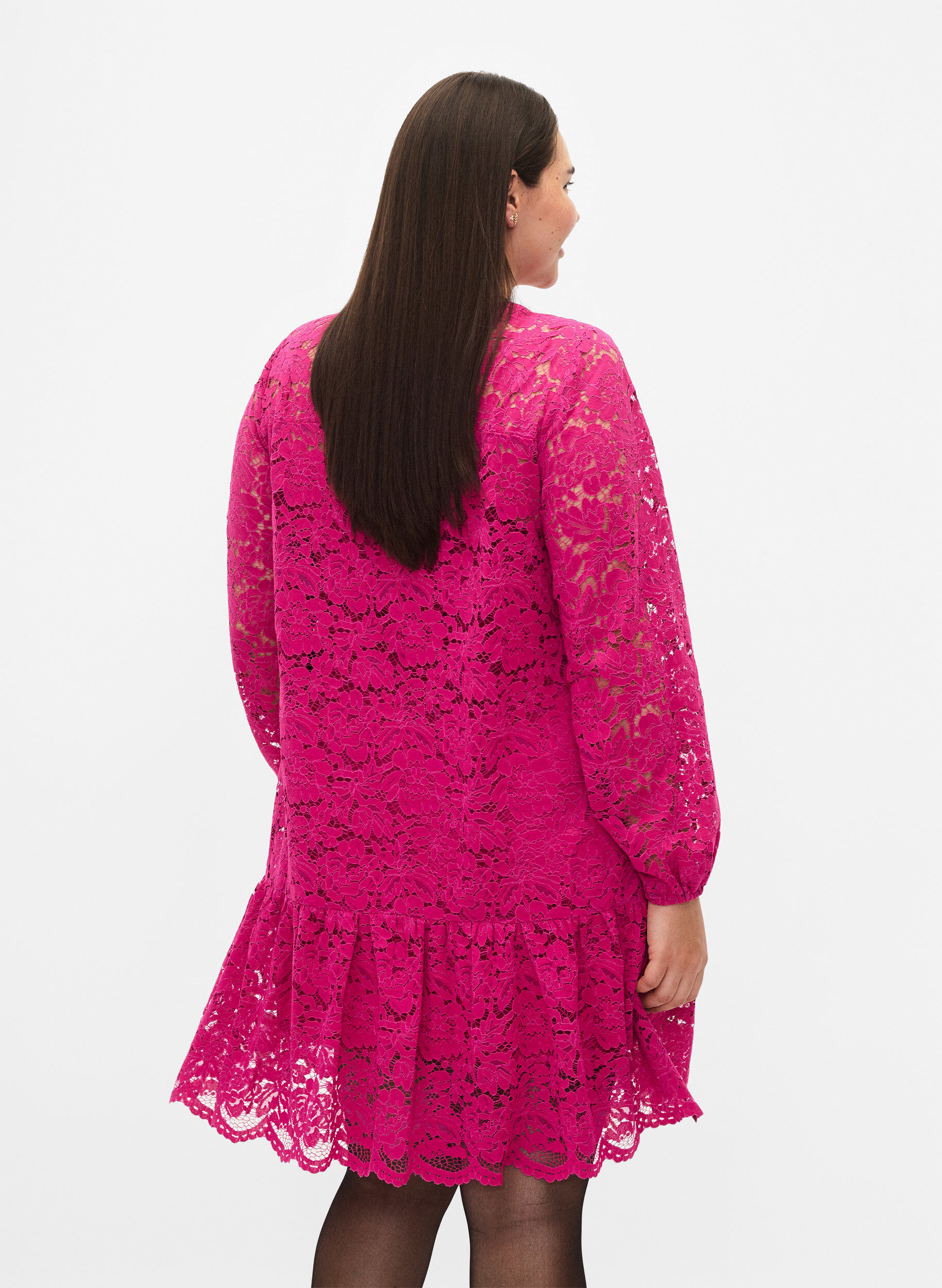Zizzi Robe en dentelle avec boutons et forme en A, Festival Fuchsia, Model image number 1