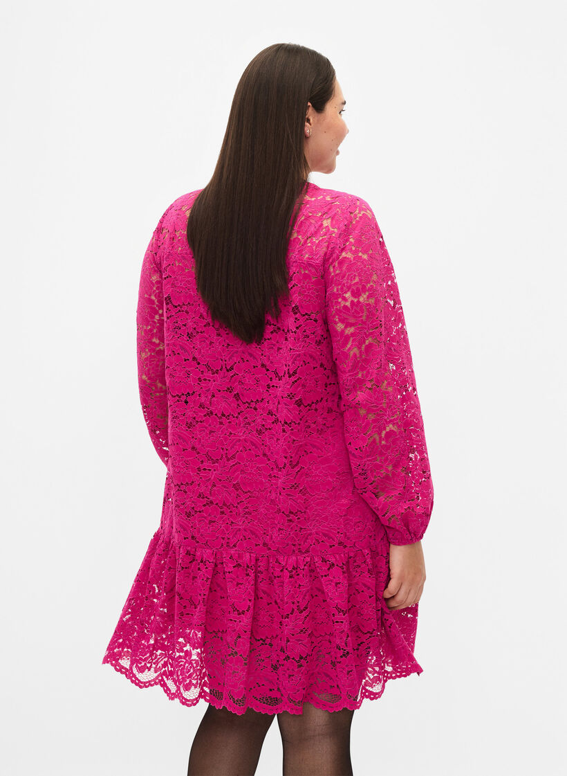 Robe en dentelle avec boutons et forme en A, Festival Fuchsia, Model image number 1