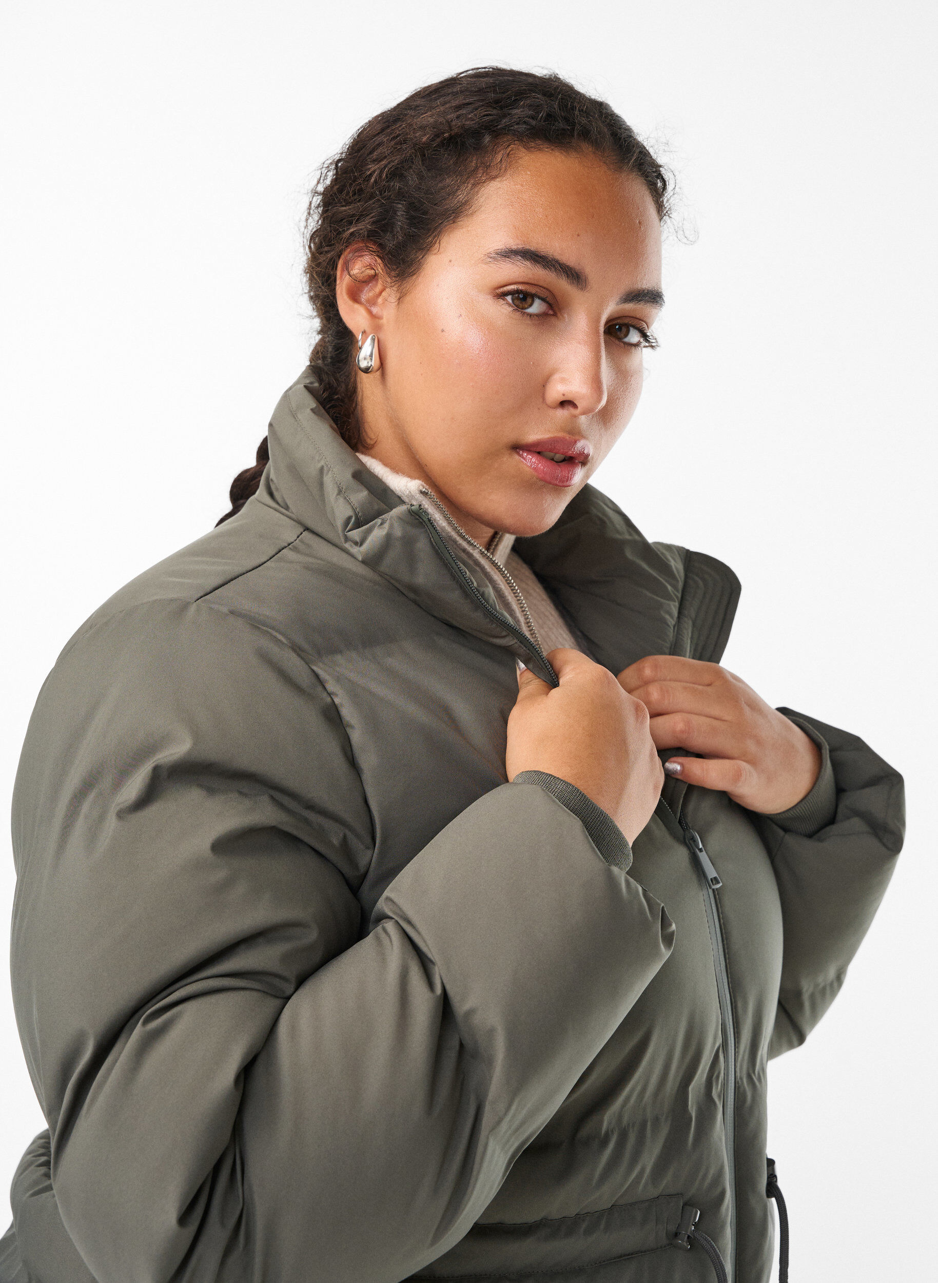 Zizzi Doudoune mi-longue avec taille ajustable, Gris anthracite, Model image number 3