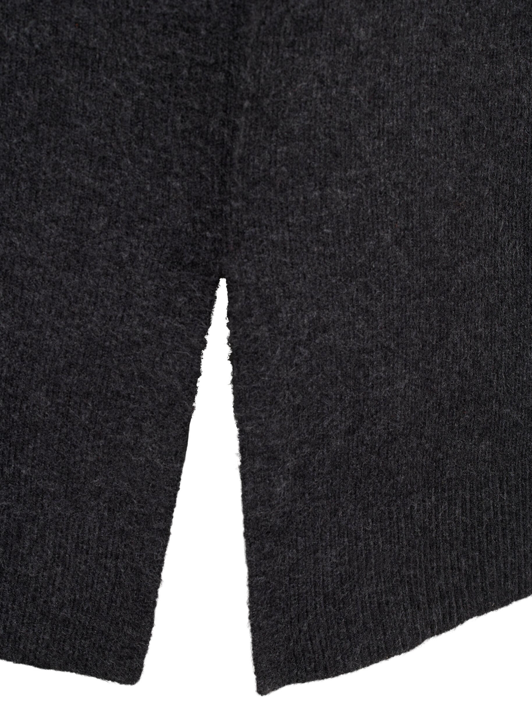 Zizzi Long cardigan tricot&eacute; avec poches, Dark Grey Melange, Packshot image number 3