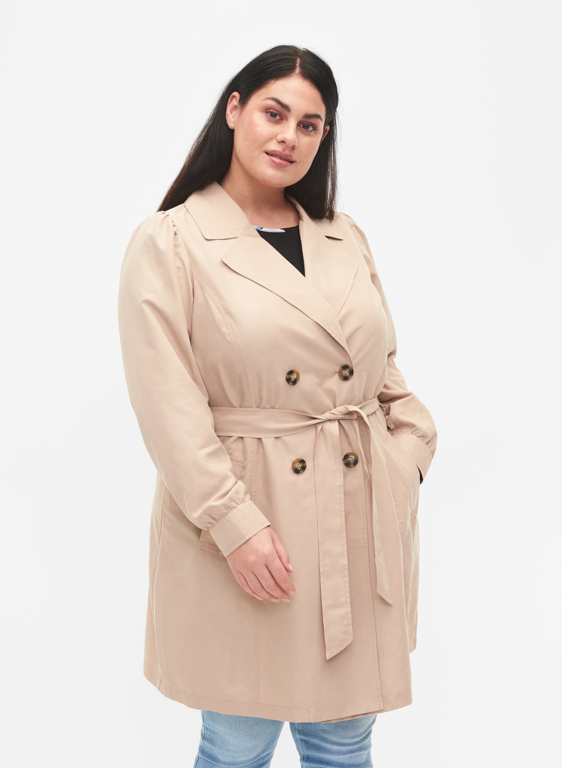 Zizzi Trench-coat avec ceinture et poches, Nomad, Model image number 0