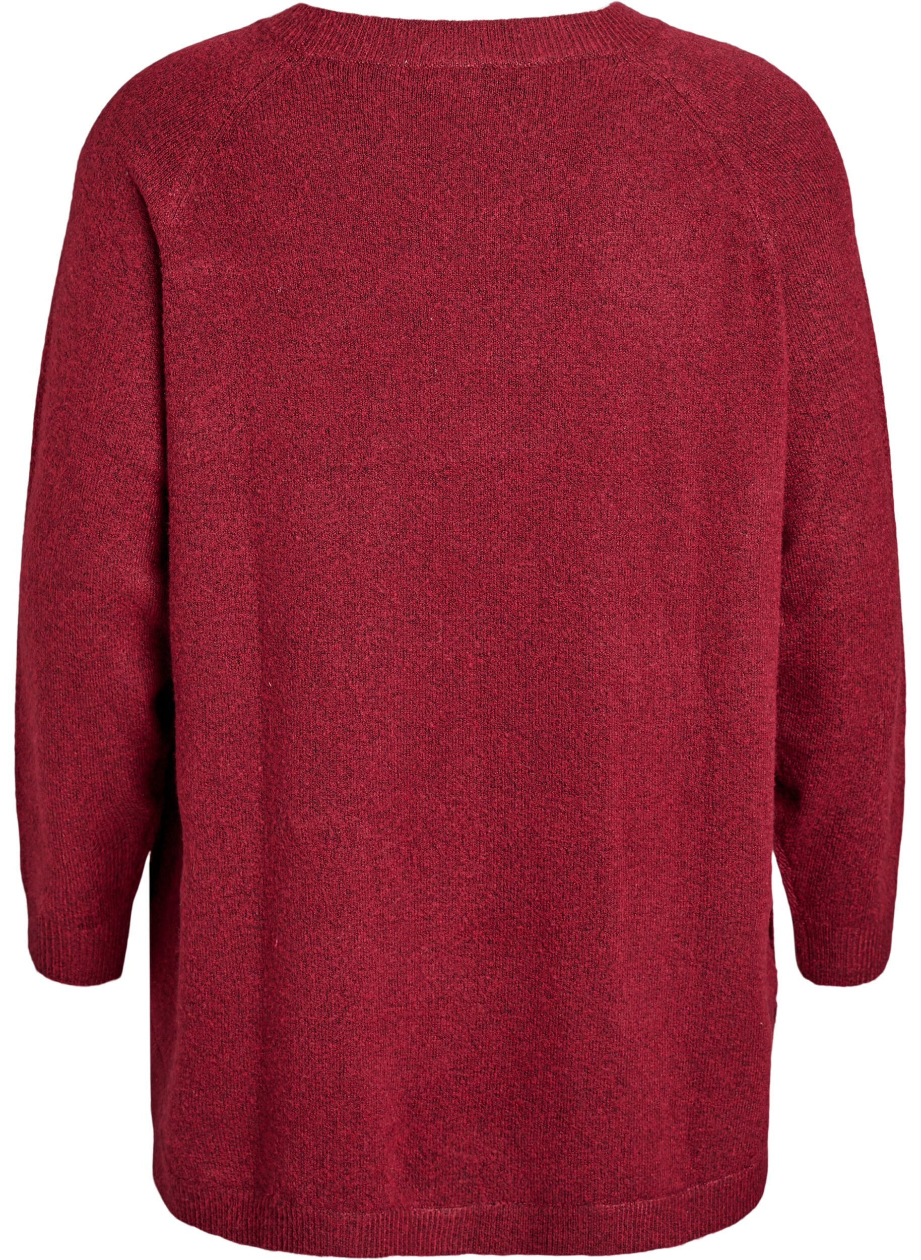 Zizzi Blouse longue en maille avec boutons boule, Bordeaux fonc&eacute;, Packshot image number 1