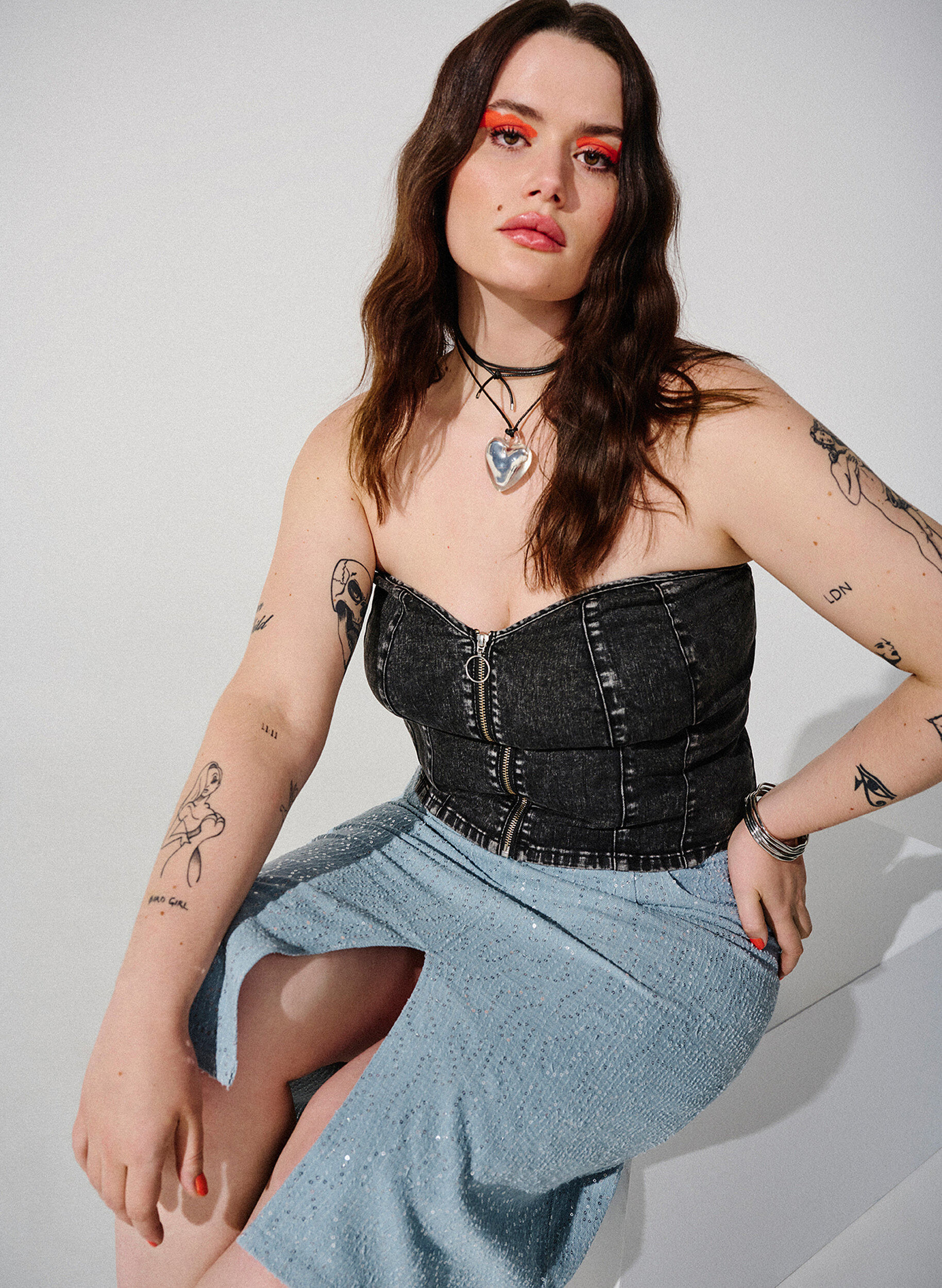 Zizzi Top corset en denim avec fermeture &eacute;clair, Black, Image image number 0