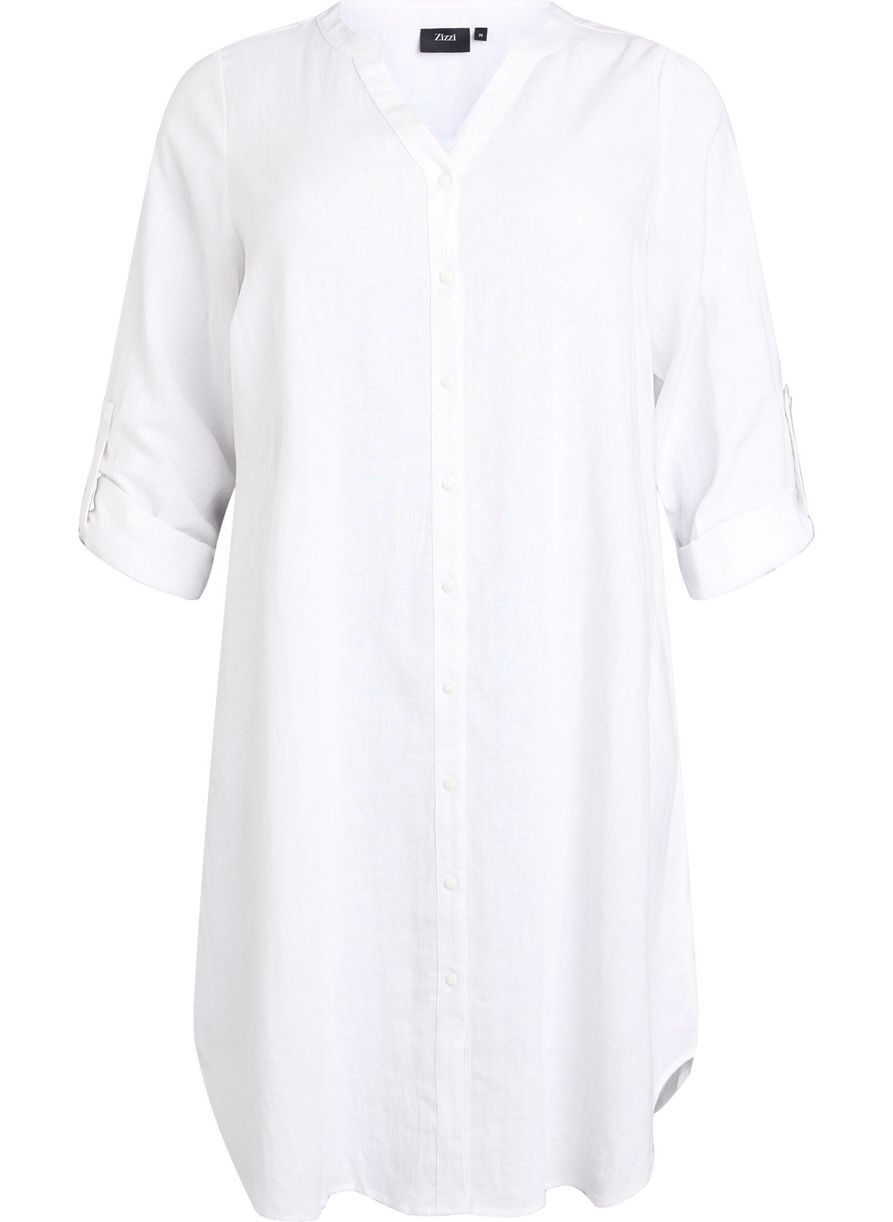 Zizzi Chemise longue en lin et viscose, Blanc, Packshot image number 0