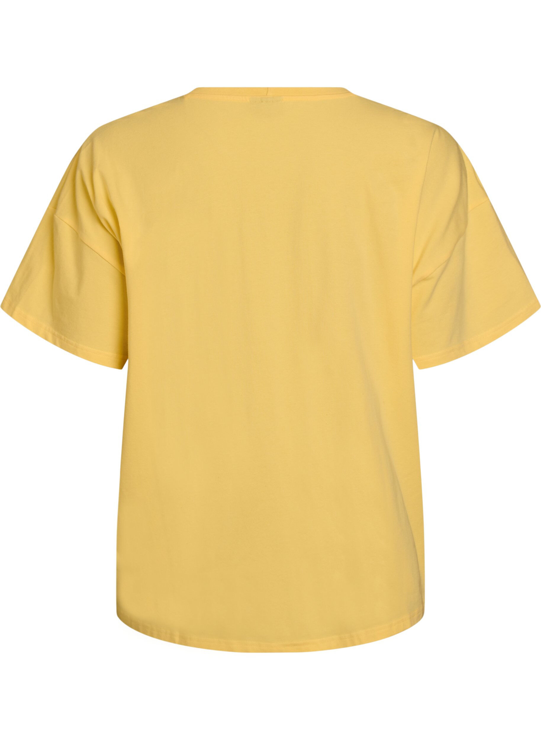 Zizzi T-shirt en coton bio avec un petit motif sur le devant, Jaune, Packshot image number 1