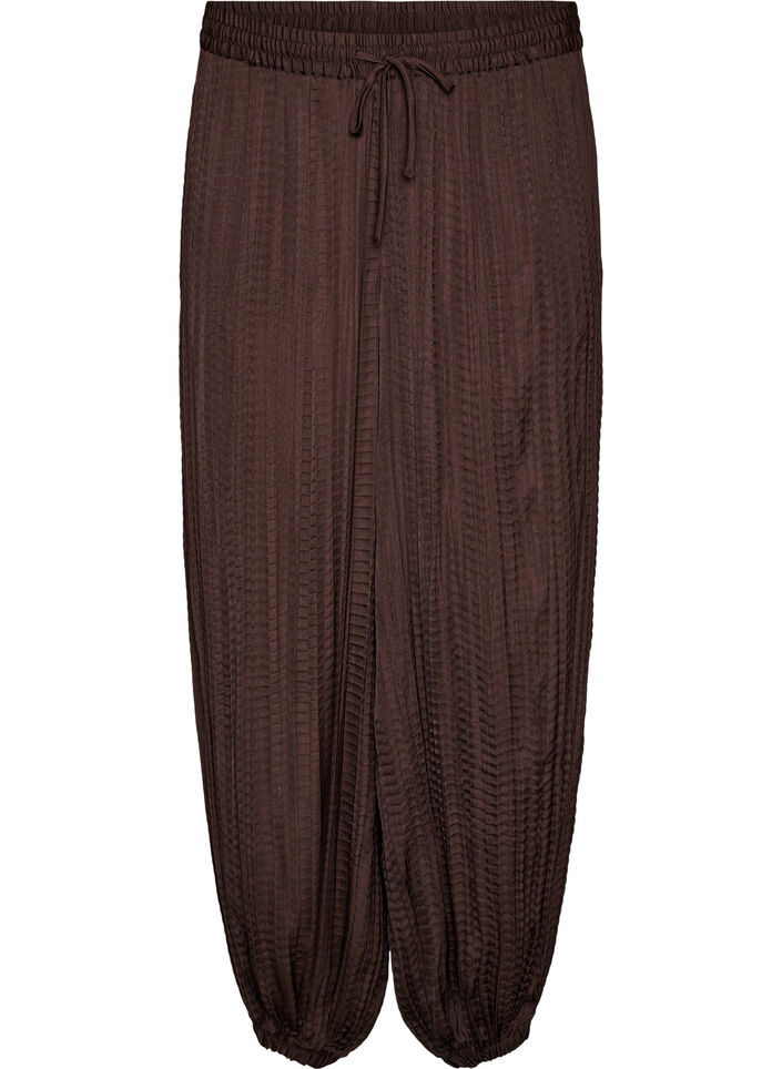 Pantalon ballon textur&eacute; avec ceinture &eacute;lastique, Marron, Packshot image number 0