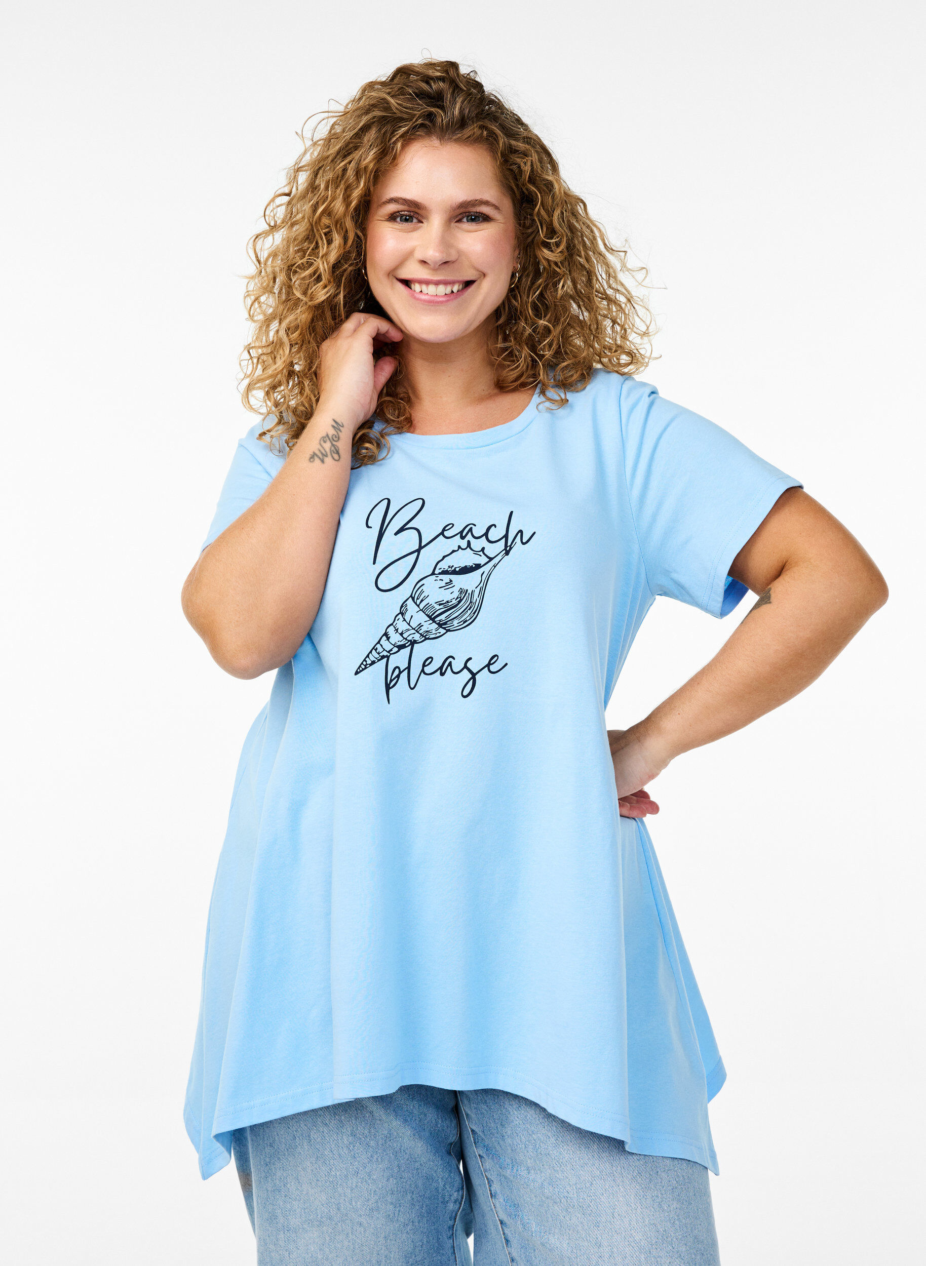ZizziT-shirt &agrave; col rond et coupe &eacute;vas&eacute;e, Bleu, Model image number 0