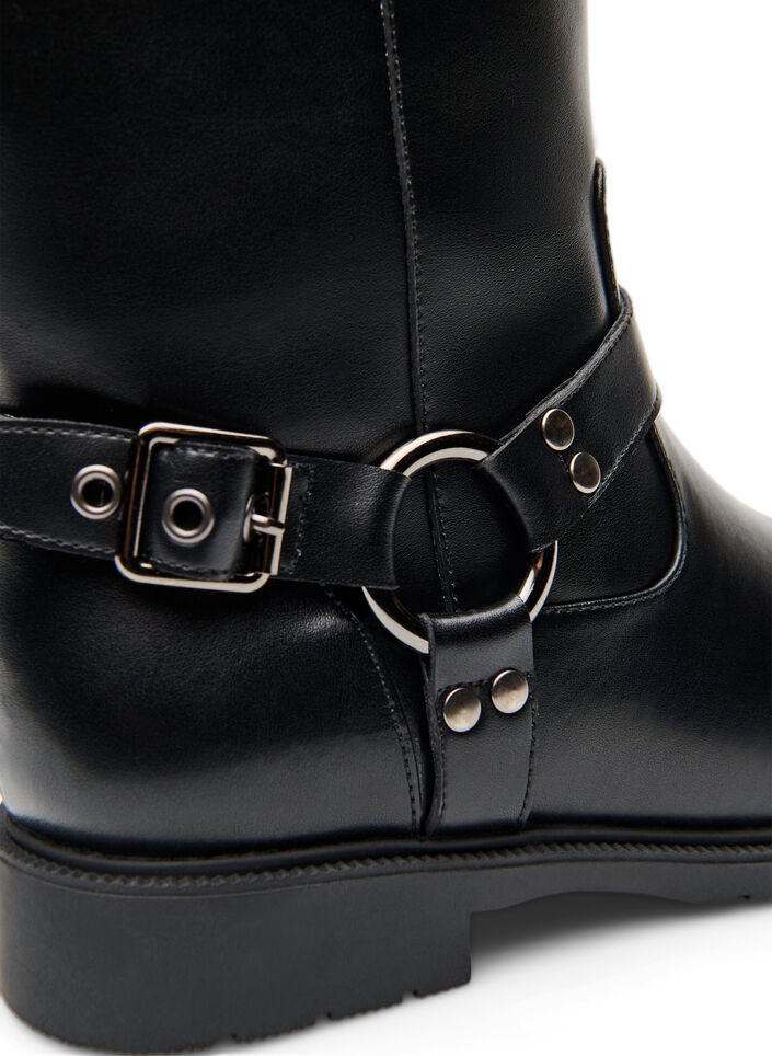 Botte haute en cuir avec boucles d&eacute;coratives, Noir, Packshot image number 2
