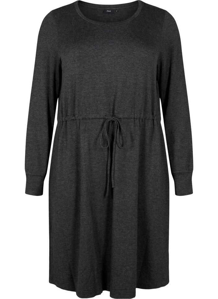 Robe en jersey mi-longue avec liens, Dark Grey Melange, Packshot image number 0