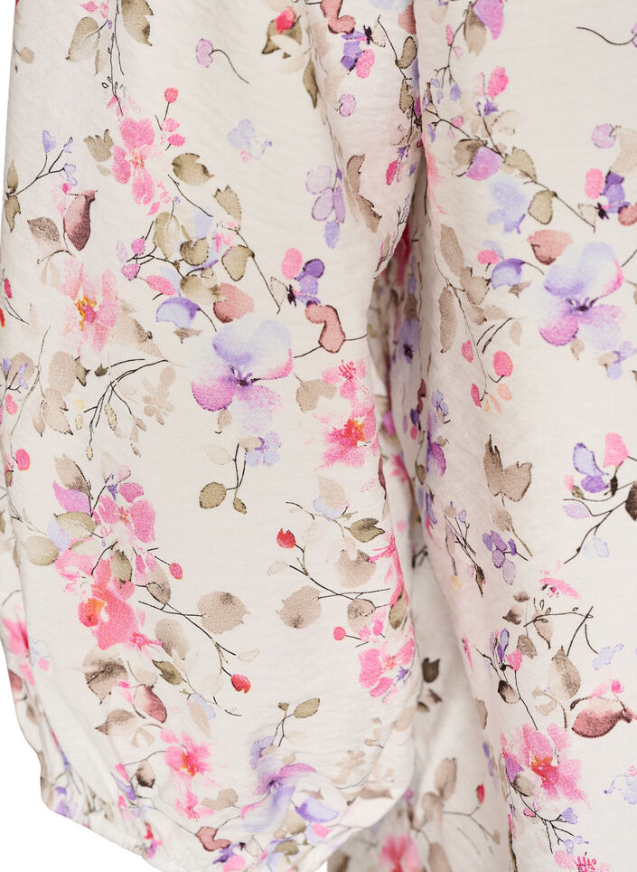 Blouse en viscose &agrave; imprim&eacute; floral et manches 3/4, Vanille, Packshot image number 3