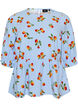 Blouse en coton avec imprim&eacute; tomates et peplum, Bleu Clair, Packshot image number 0