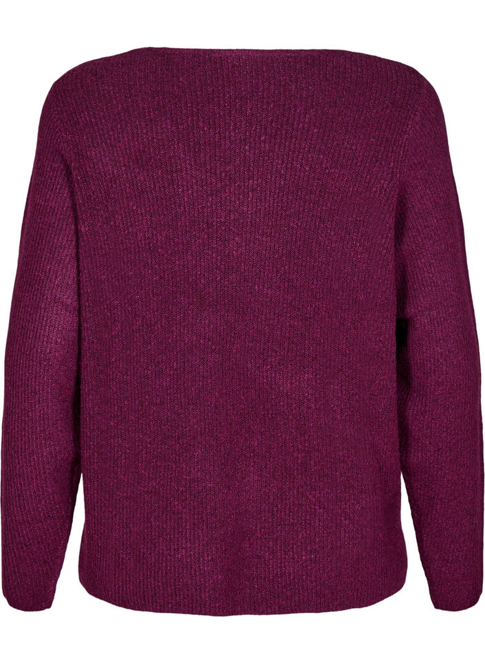 Chemisier en maille à col en V et à manches longues, Potent P. Black Mel., Packshot image number 1