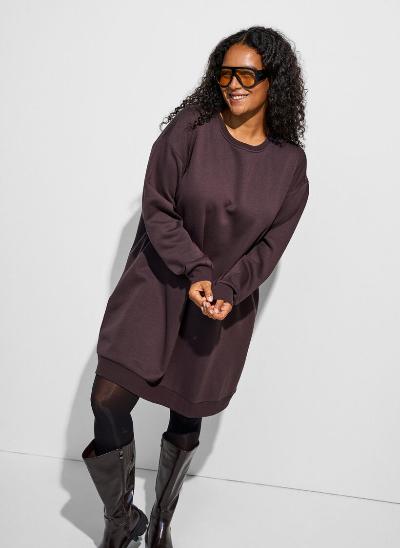 Robe sweat ample avec des poches, Marron, Model image number 0