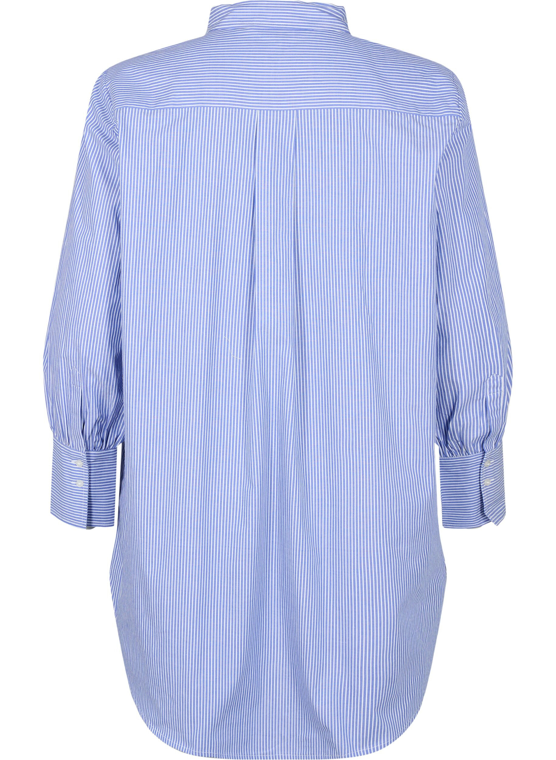 Zizzi Chemise ray&eacute;e ample en coton, Baja Blue Stripe, Packshot image number 1