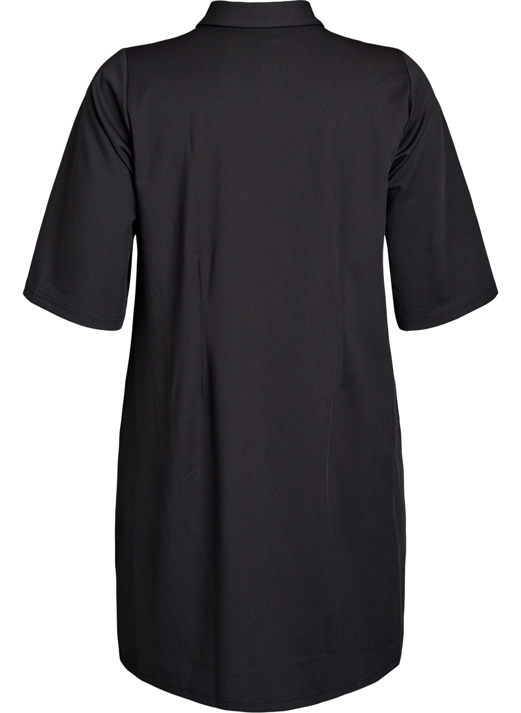 Zizzi Robe chemise courte &agrave; manches 3/4, Noir, Packshot image number 1