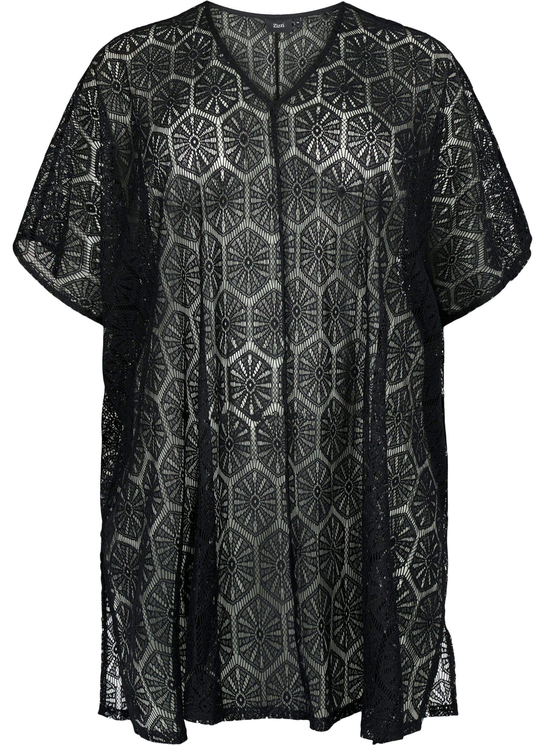 Zizzi Robe de plage caftan avec motif &agrave; trous, Black, Packshot image number 0