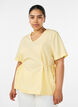 Blouse en m&eacute;lange de coton avec un col en V et un lien &agrave; nouer, Jaune, Model image number 0