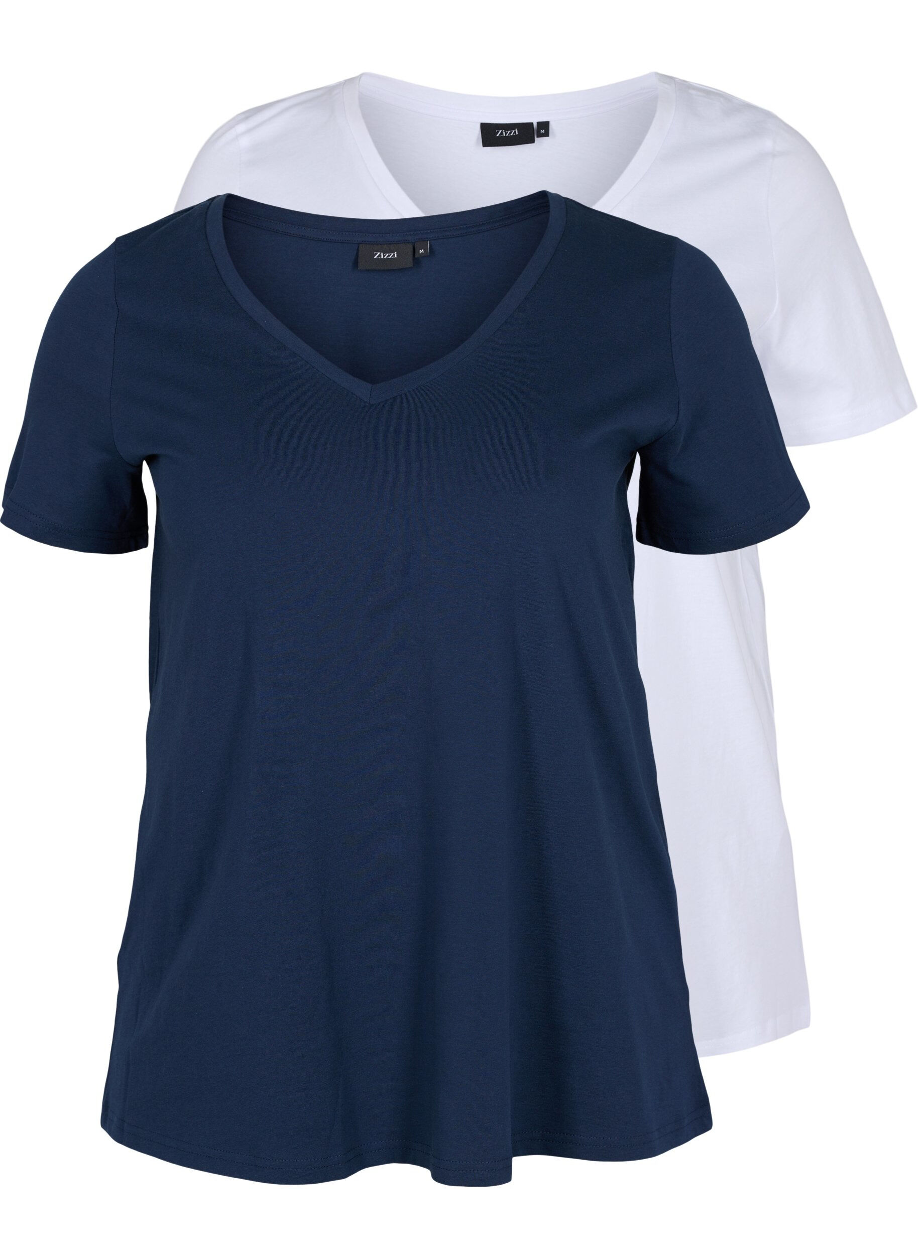 Zizzi T-shirt basiques 2-pack en coton, Navy B/B White, Packshot image number 0