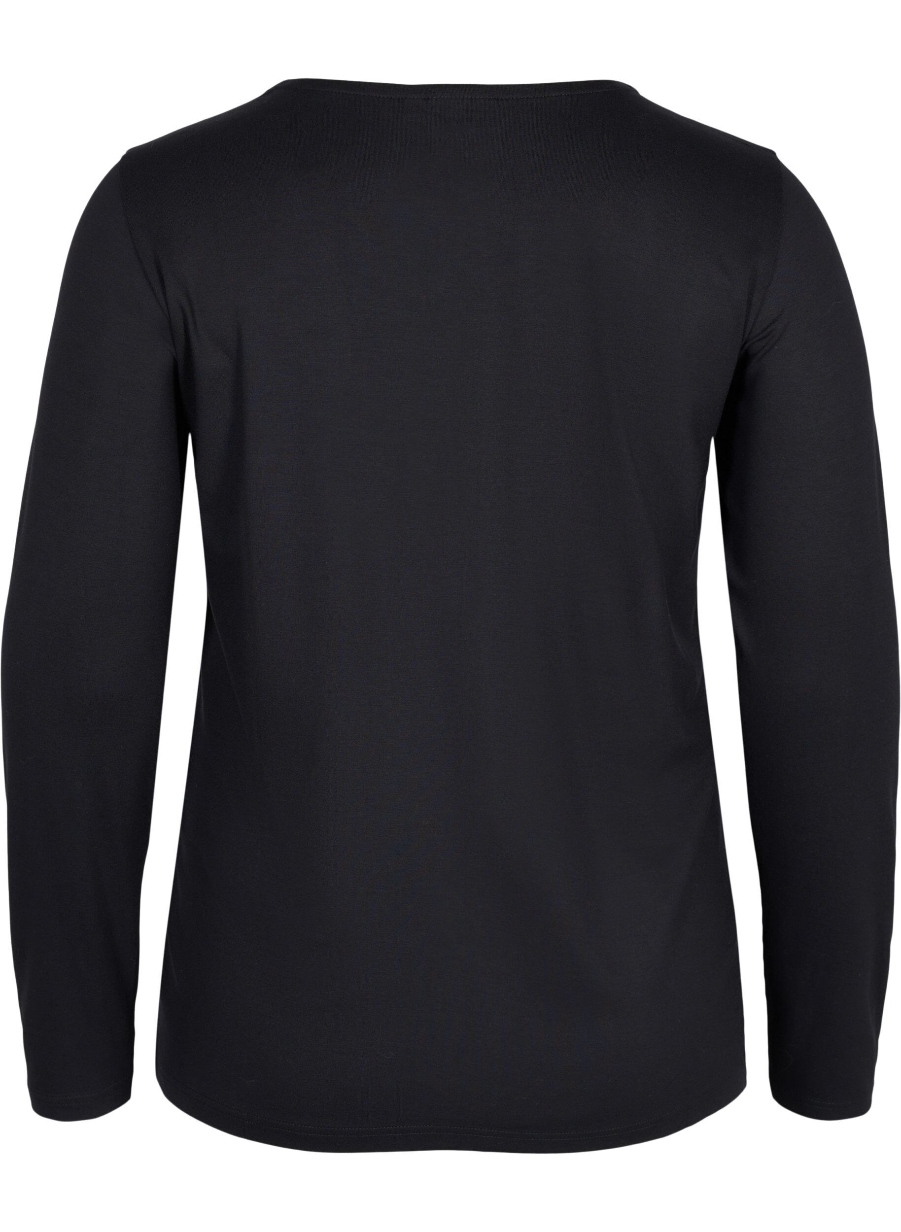 Zizzi Top basique uni en coton, Solid Black, Packshot image number 1