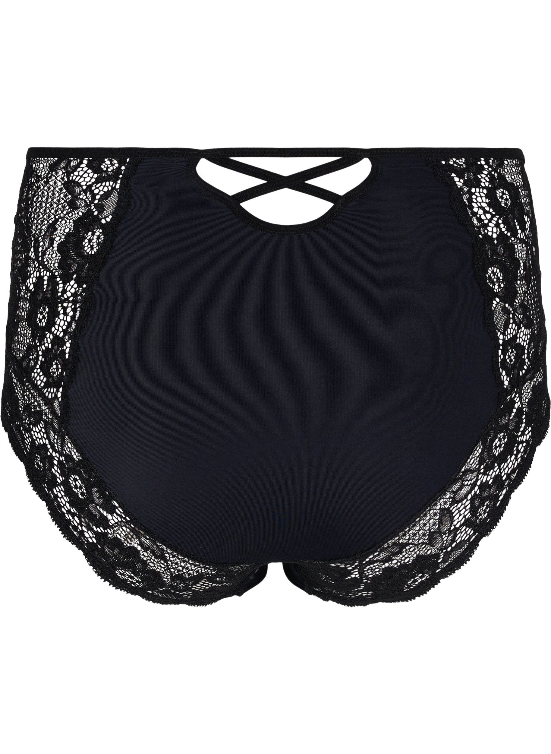 Zizzi Culotte taille haute avec dentelle, Black, Packshot image number 1
