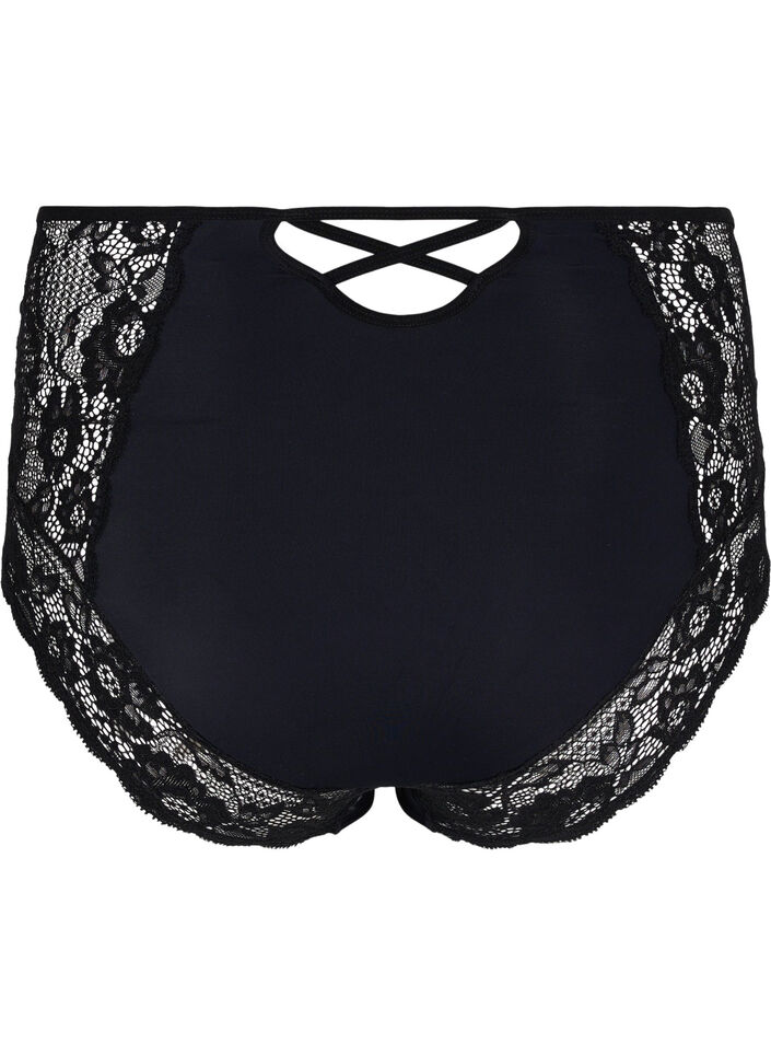 Culotte taille haute avec dentelle, Black, Packshot image number 1