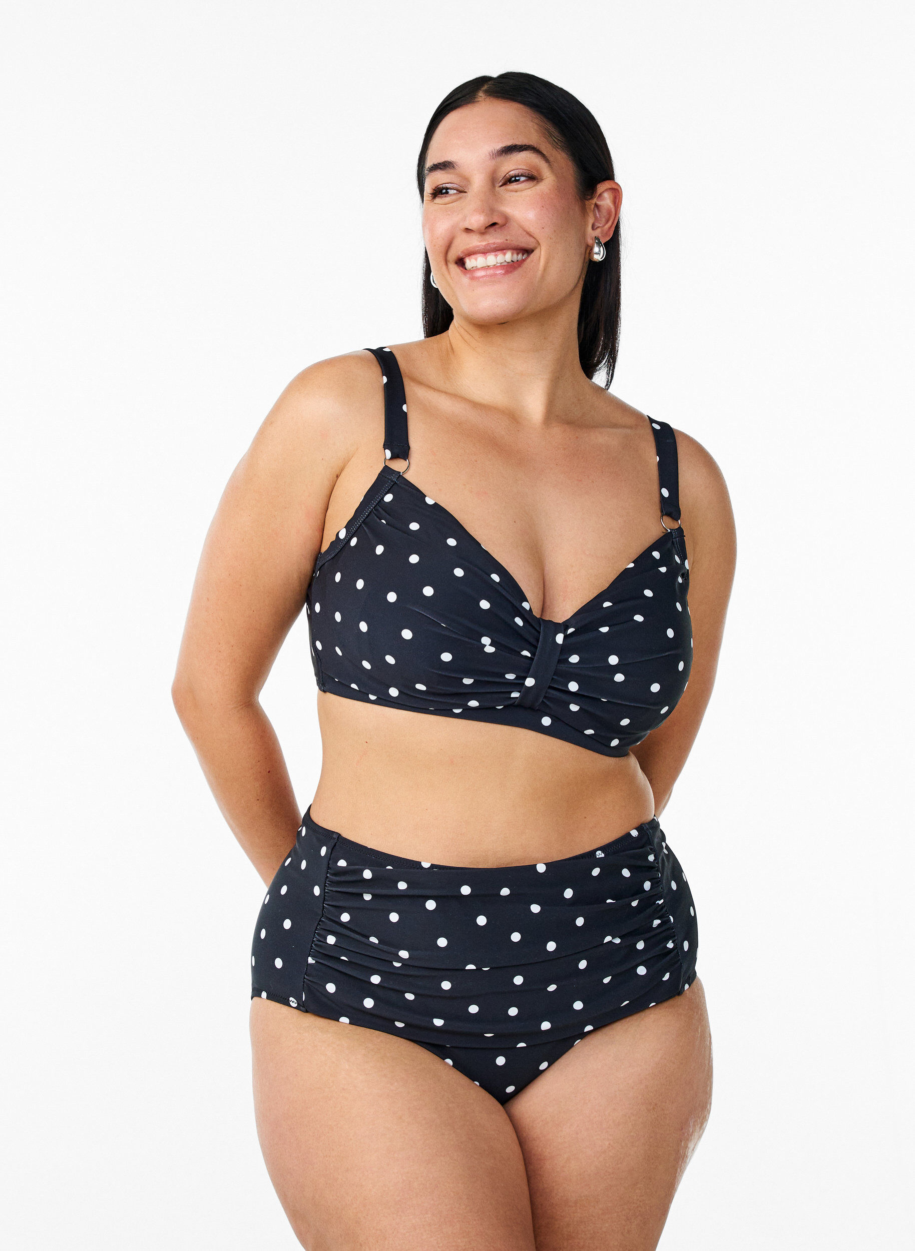 ZizziCulotte de bikini taille haute &agrave; pois, Noir, Model image number 0