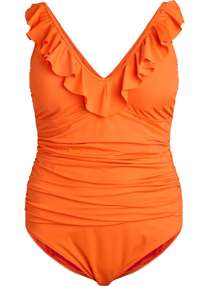 Maillot de bain avec volants et inserts amovibles, Orange, Packshot image number 0