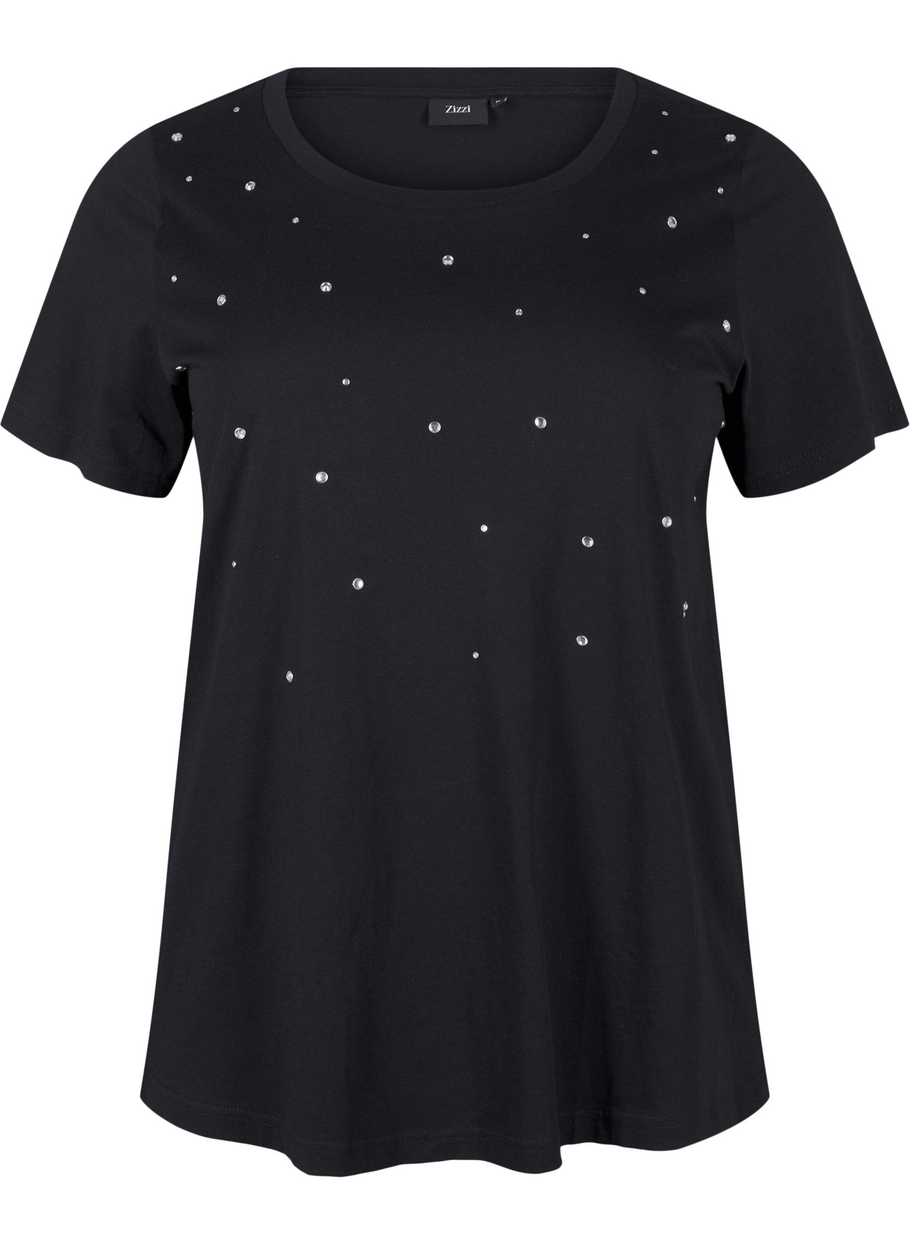 Zizzi T-shirt en coton avec strass, Black, Packshot image number 0