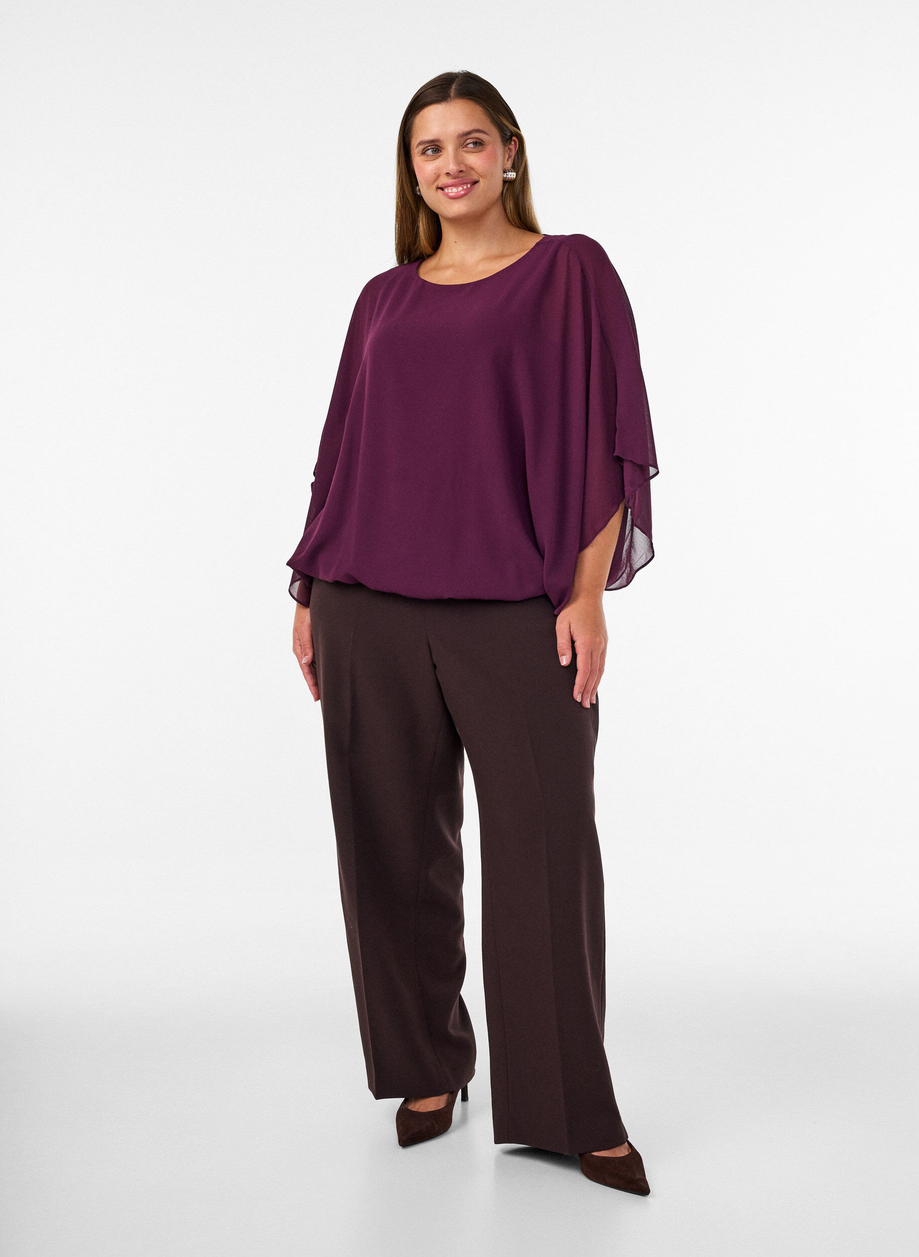 ZizziBlouse en mousseline avec effet ballon, Violet, Model image number 1