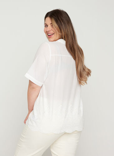 Chemise à manches courtes avec broderie anglaise, Bright White, Model image number 1