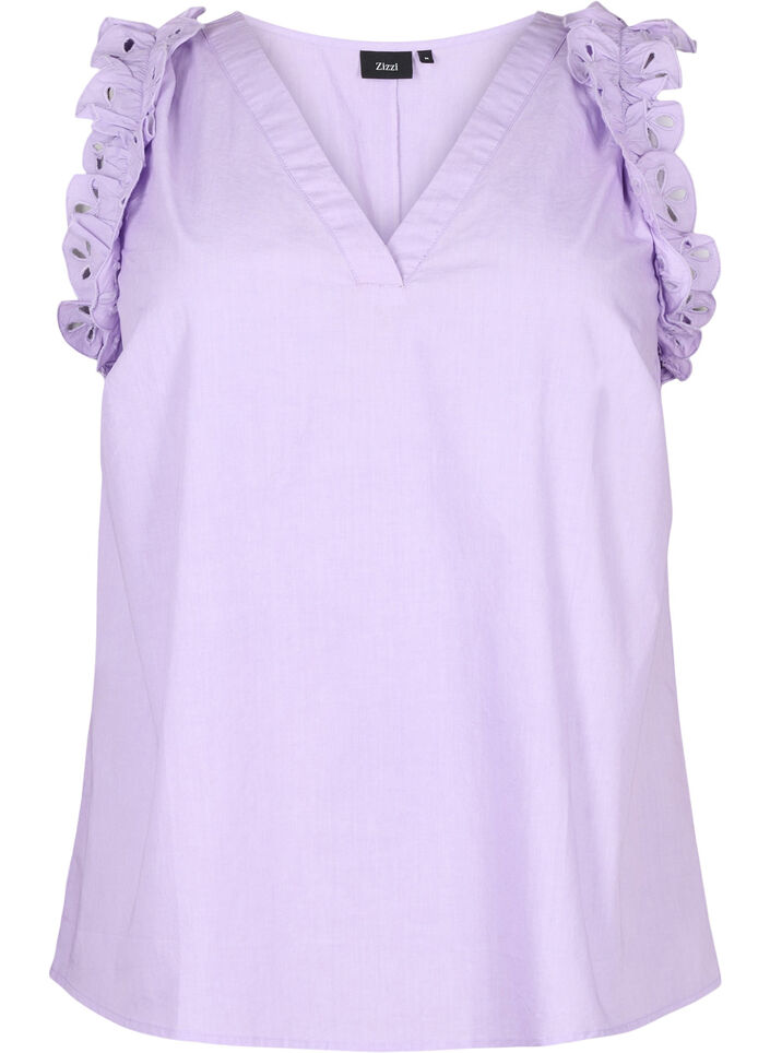 Top en coton sans manches avec volants, Violet, Packshot image number 0