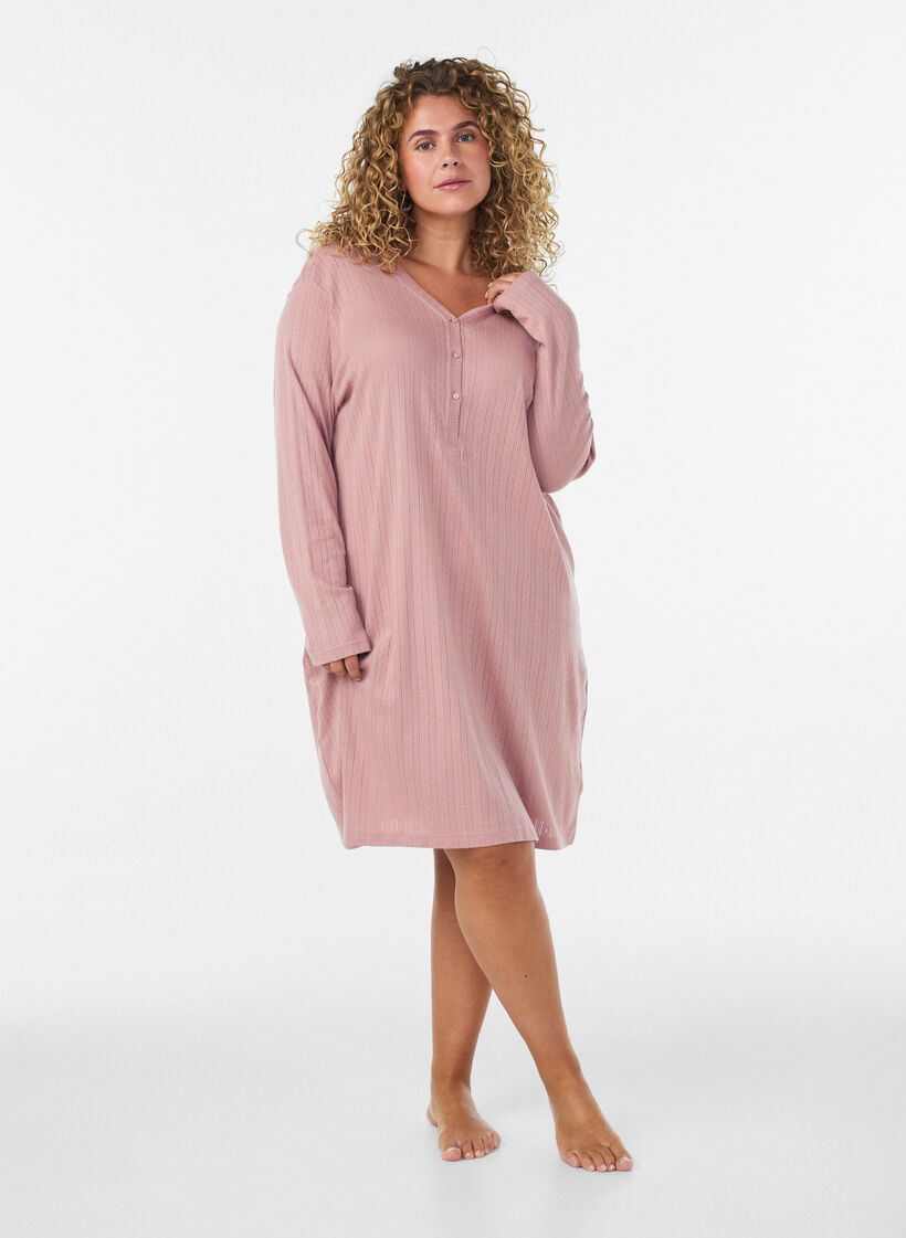 Nuisette en coton biologique avec broderie ajour&eacute;e, Rose, Model image number 1