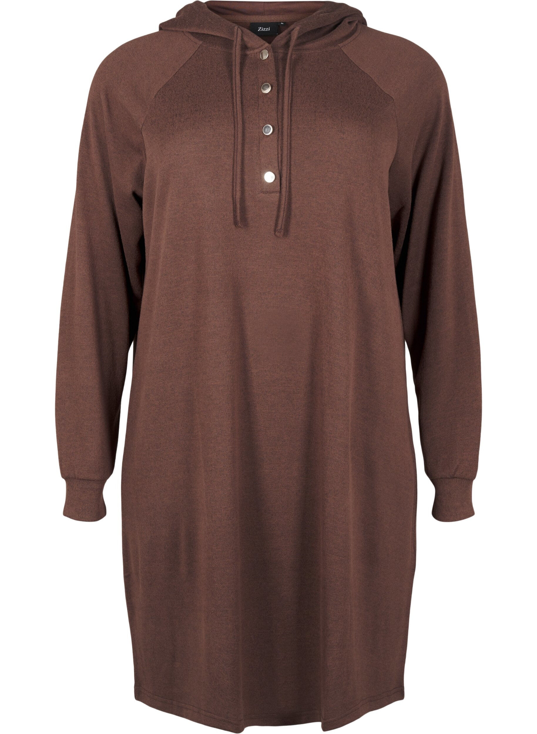 Zizzi Robe sweat &agrave; manches longues avec capuche, Chocolate M. M&eacute;l., Packshot image number 0