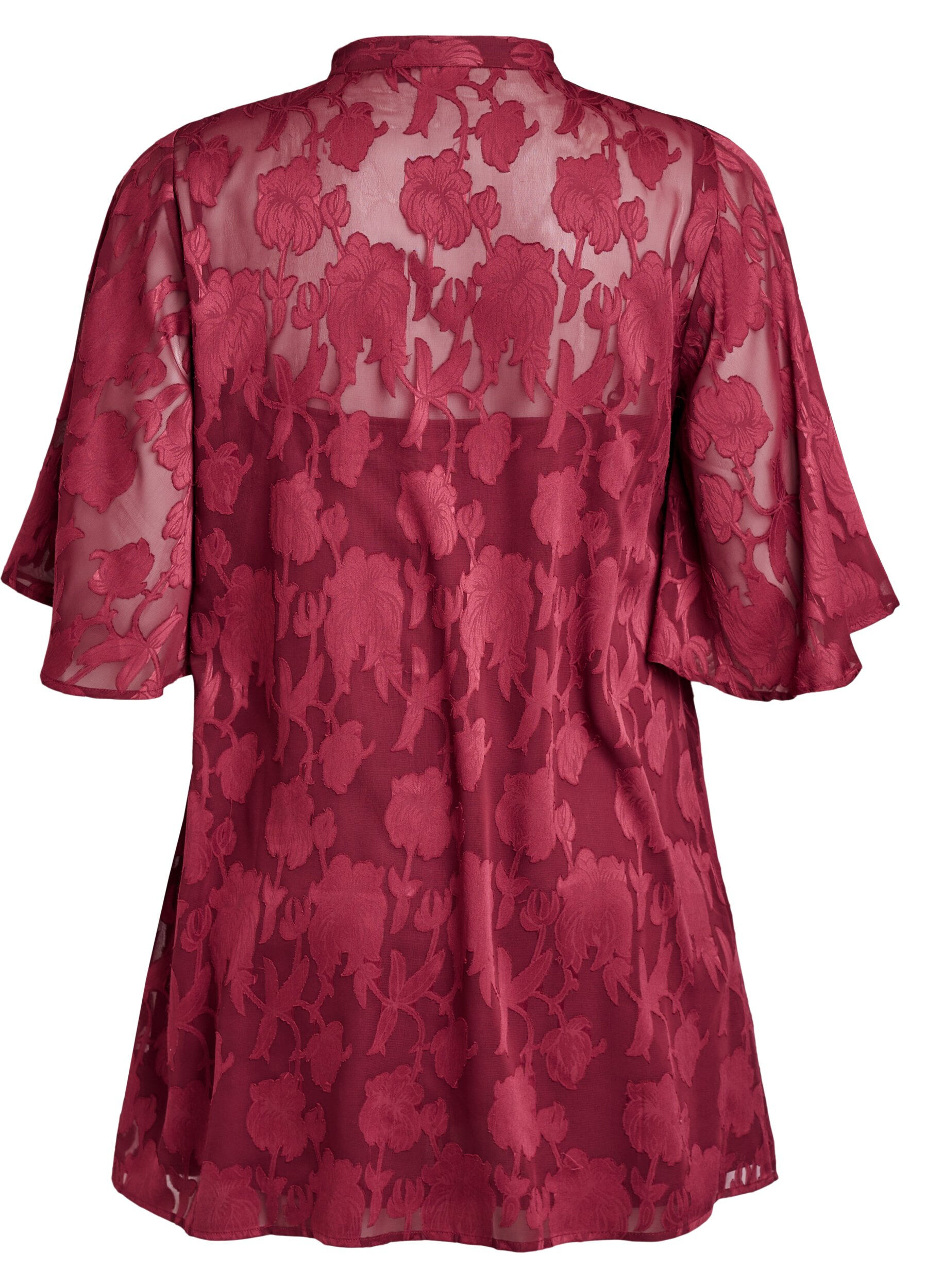 Zizzi Robe courte coupe &eacute;vas&eacute;e &agrave; motif floral, Bordeaux fonc&eacute;, Packshot image number 1