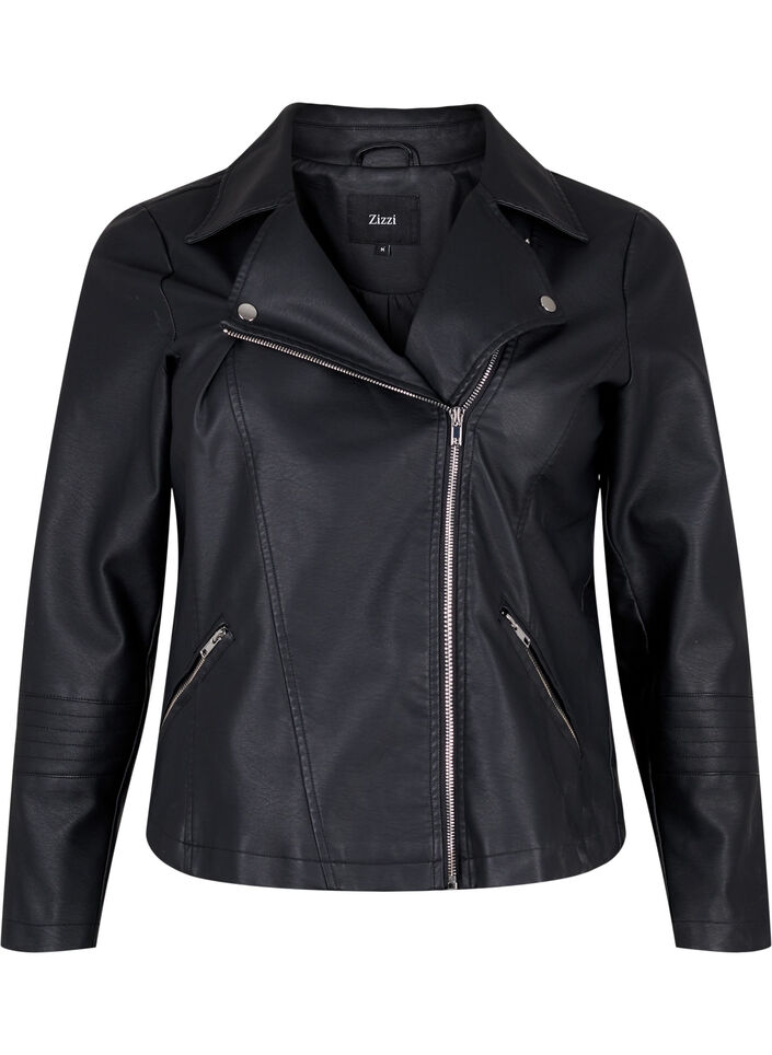 Veste en cuir imit&eacute; de motard, Noir, Packshot image number 0