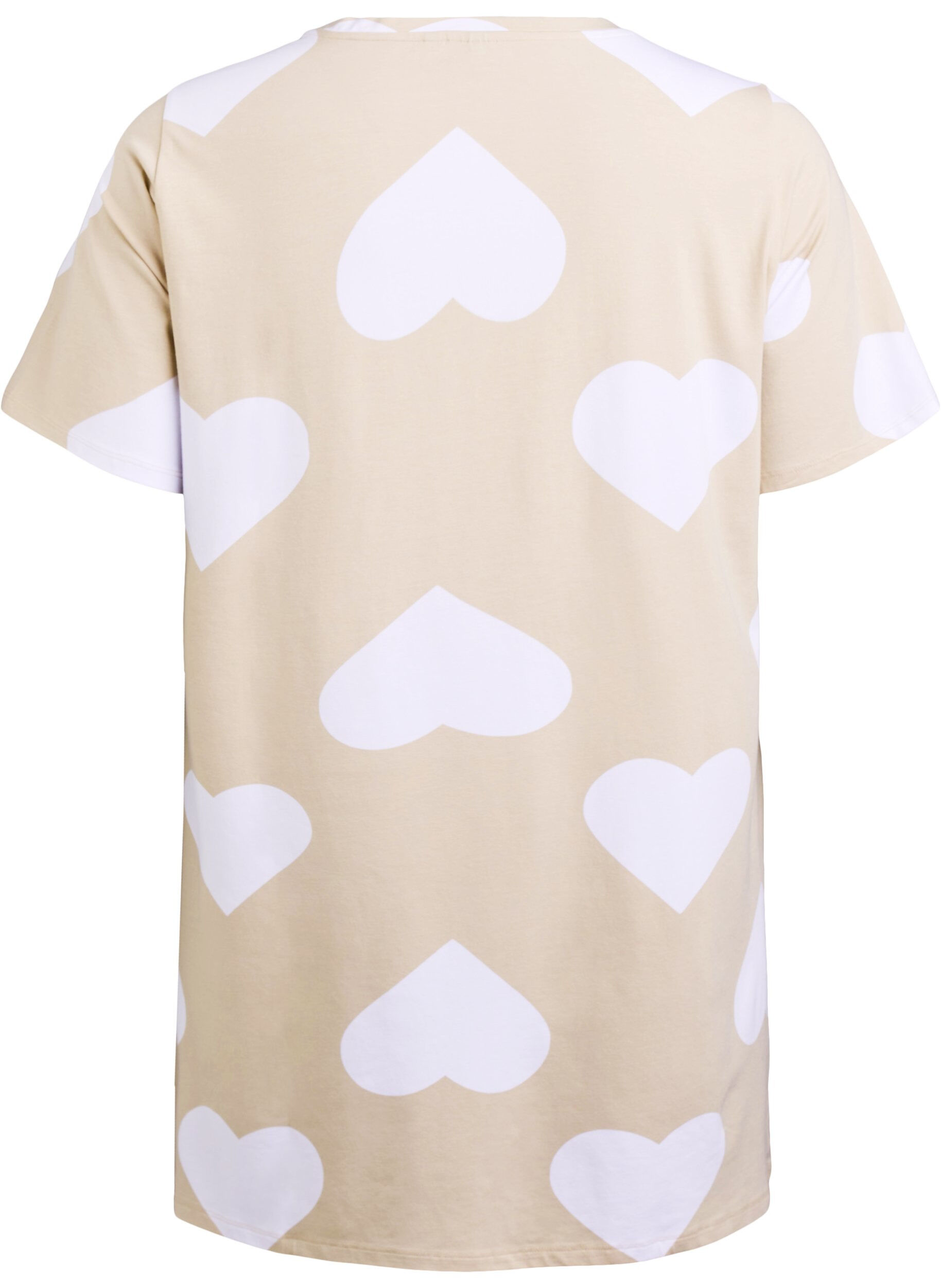 Zizzi Long tee-shirt de nuit en m&eacute;lange de modal et avec des coeurs, Beige, Packshot image number 1