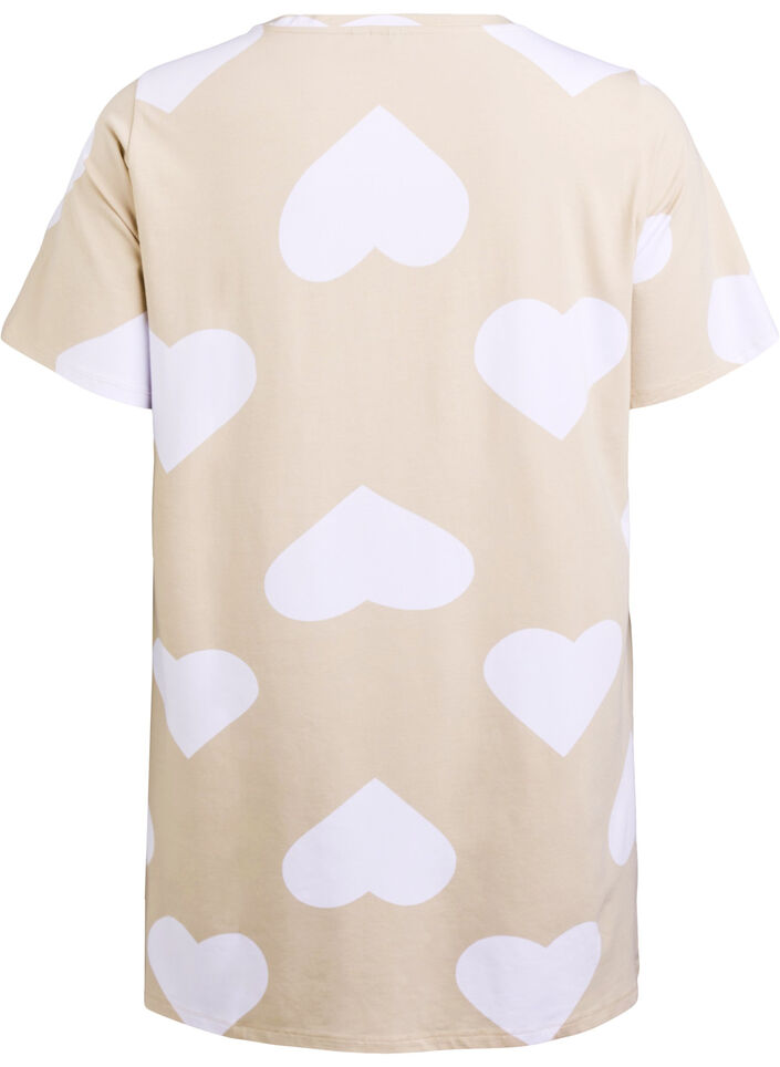 Long tee-shirt de nuit en mélange de modal et avec des coeurs, Beige, Packshot image number 1