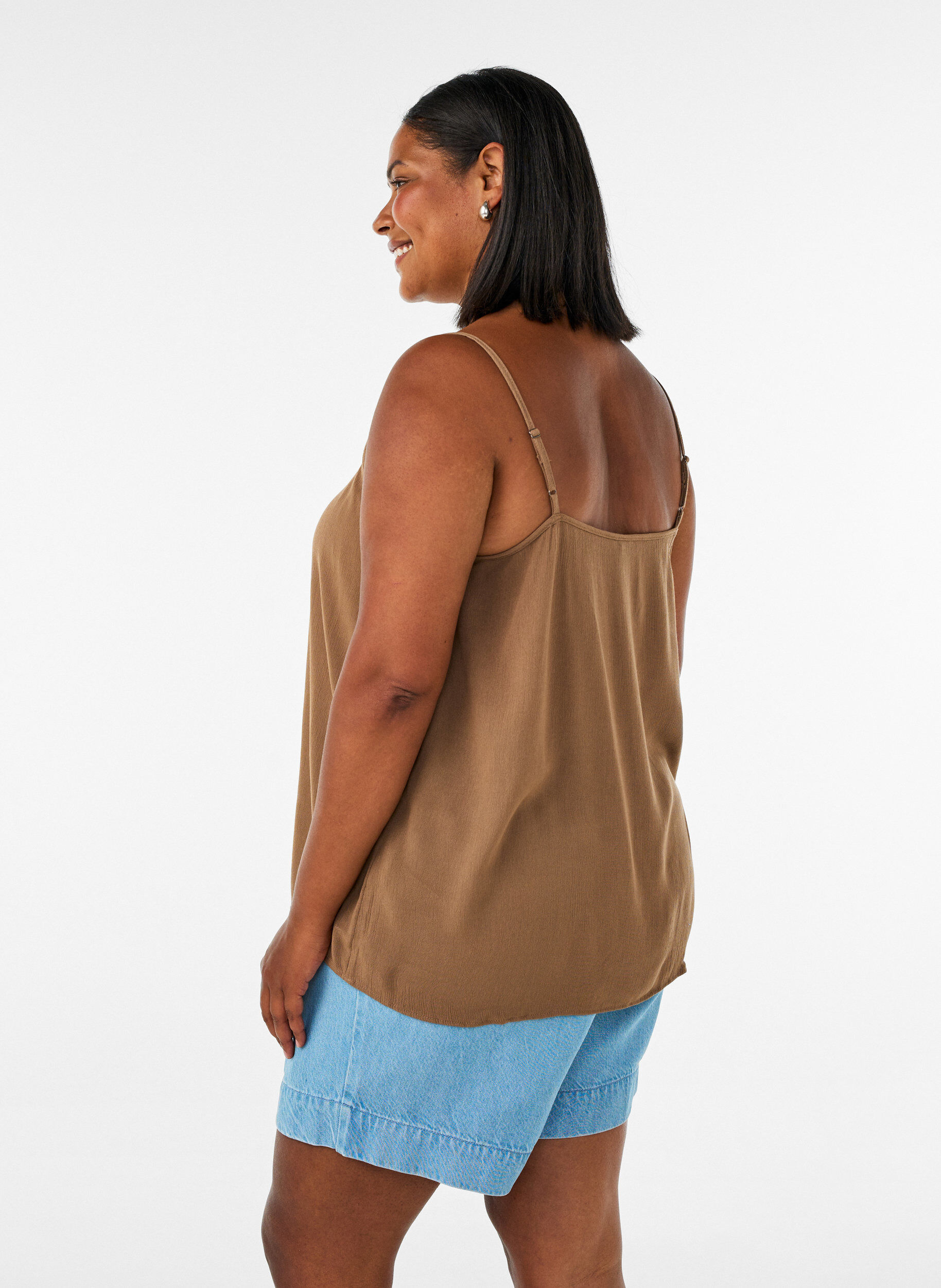 ZizziTop &agrave; bretelles en viscose, Marron, Model image number 2