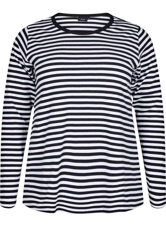 Chemisier à rayures et à manches longues, Noir, Packshot image number 0